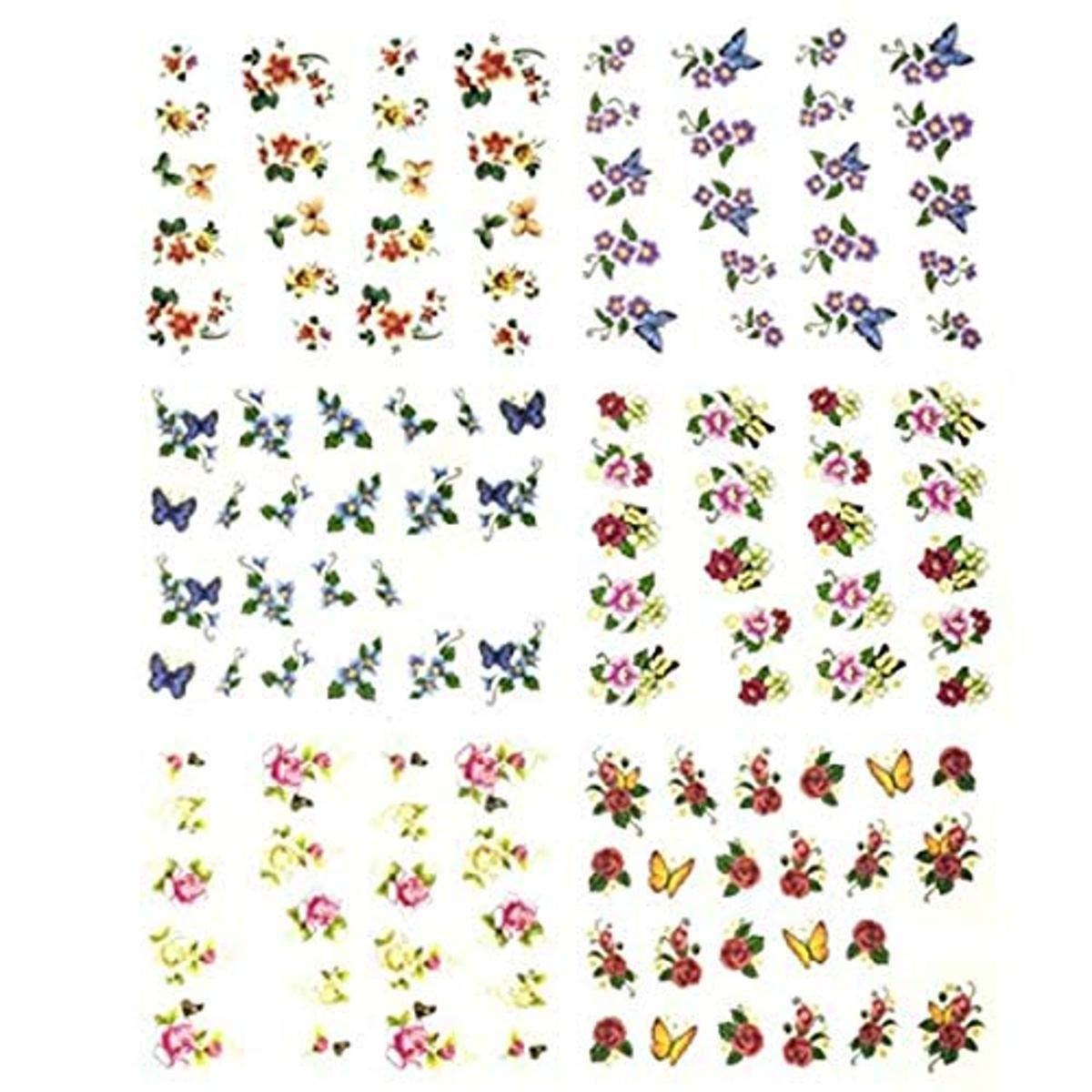 Wrapables Water Transfer Nail Stickers - Floral & Butterfly Nail Art Decals for DIY Manicures (6 Sheets) - Perfect for Home, Salon & Party Nail Designs