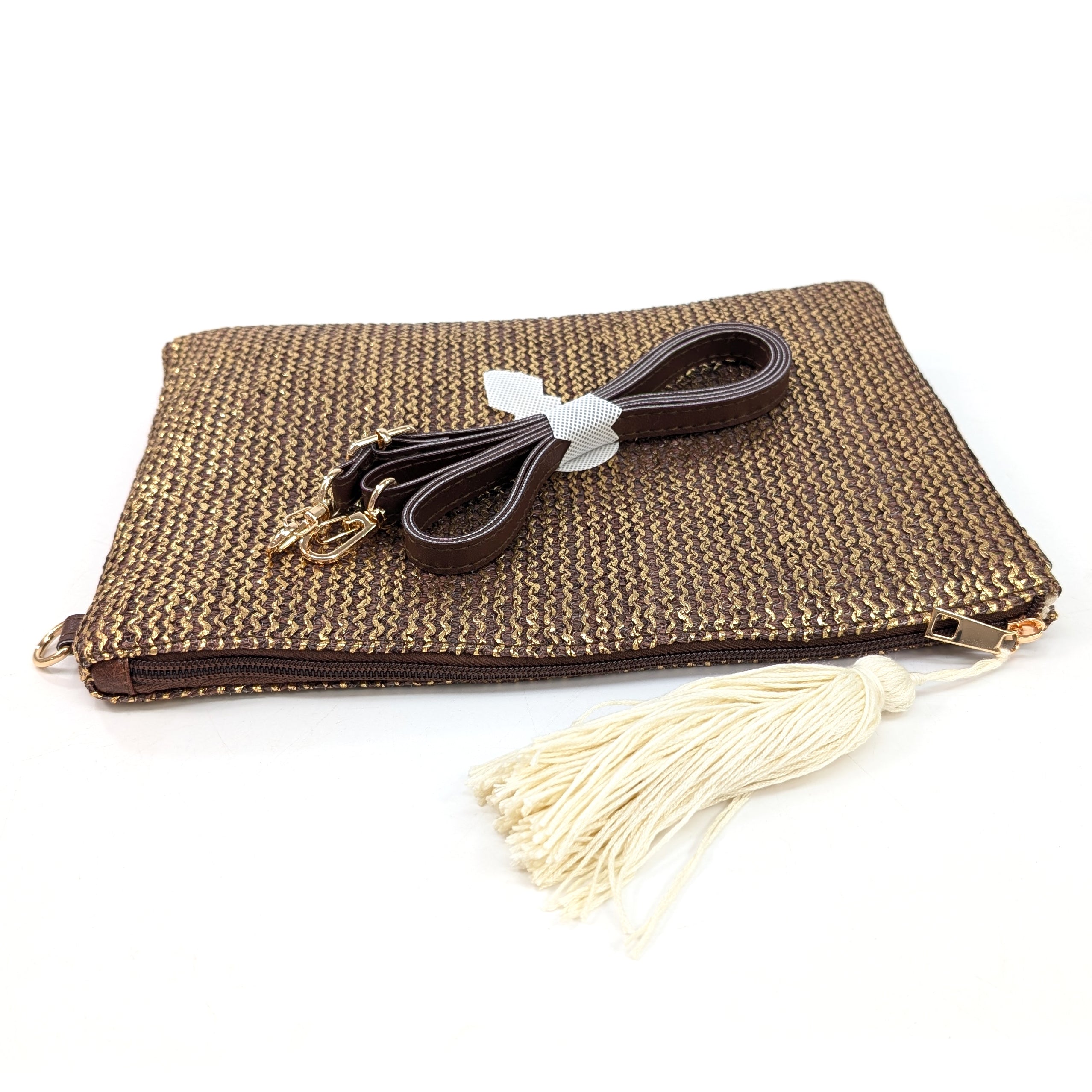 Elegant Glitzy Tassel Clutch Bag in Chocolate Brown - Perfect for Evening Parties, Weddings & Special Occasions