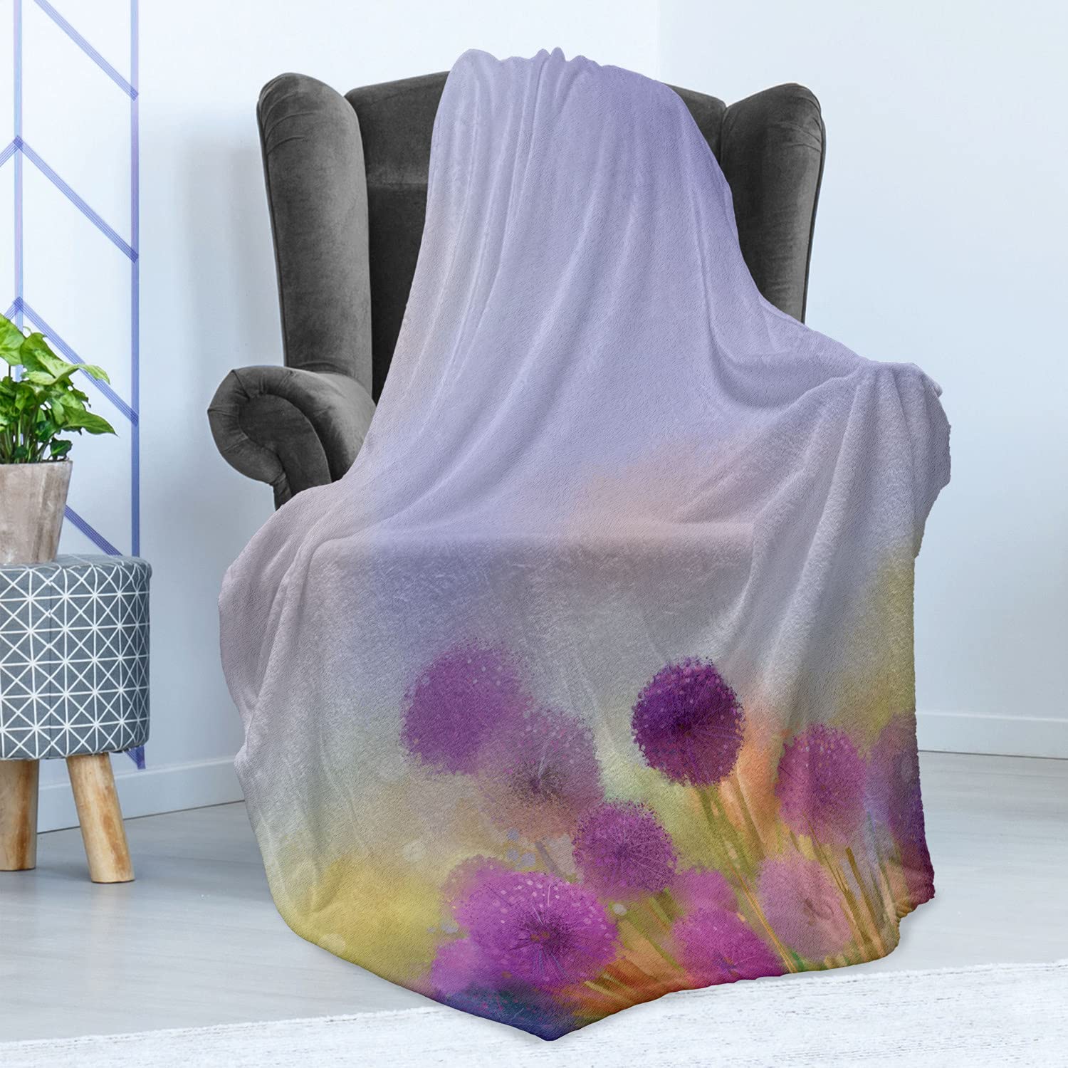 Ambesonne Floral Fleece Throw Blanket 60