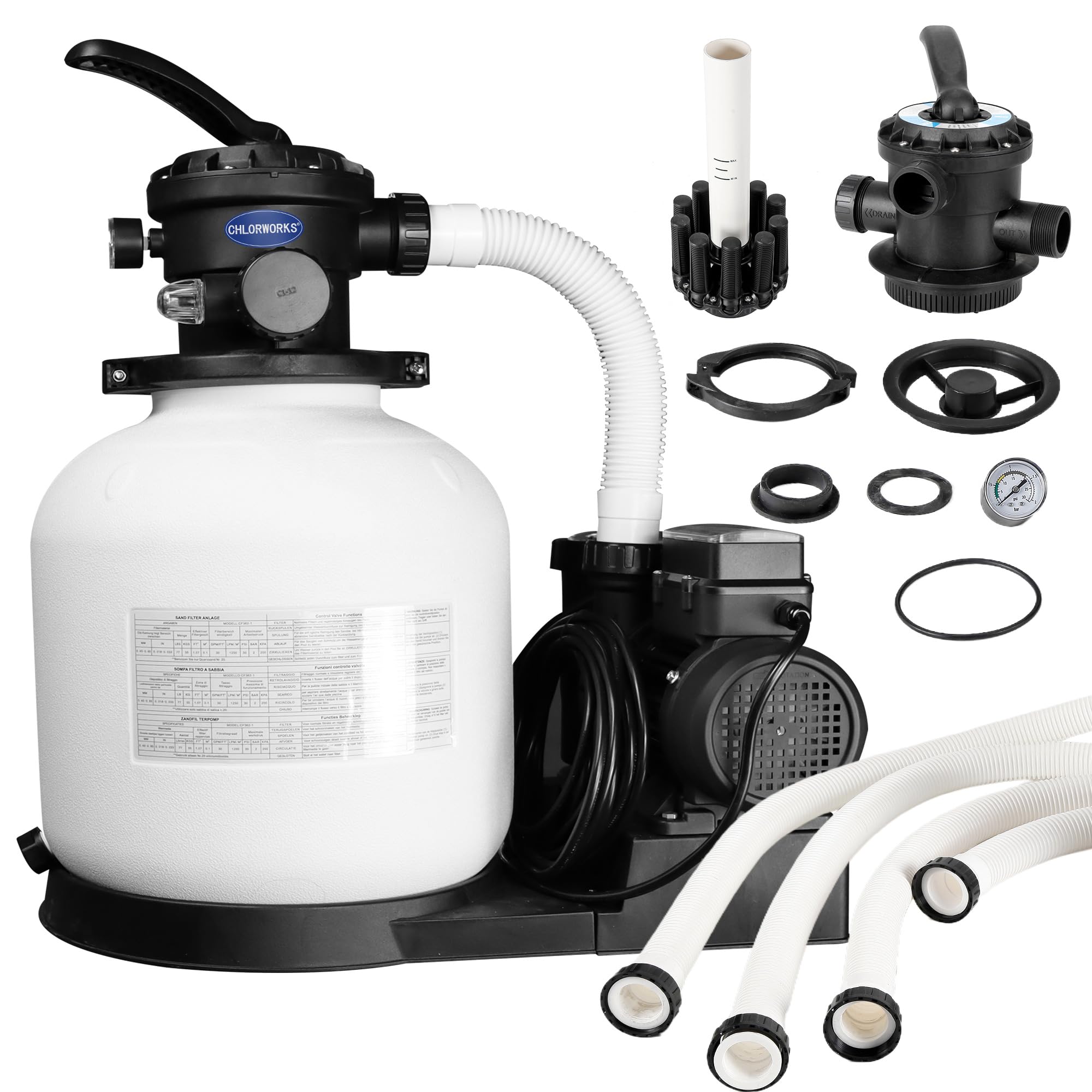 Above Ground Pool Sand Filter Pump with Timer - 3882 GPH Max Flow, 25,000 Gallon Capacity, 6-Way Valve for Improved Circulation, Waterproof GFCI Plug - Perfect for Backyard Swimming Pools, Inflatable Pools and Spa Maintenance