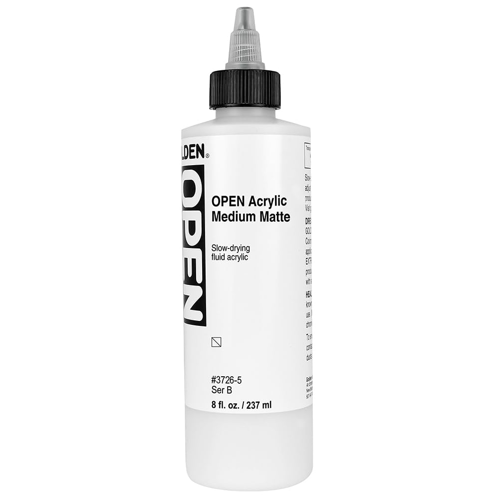 GOLDEN OPEN Slow-Drying Matte Acrylic Medium - 8 fl oz (237ml) Professional Artist Paint for Canvas, Wood & Mixed Media - Perfect for Blending, Glazing & Extended Work Time