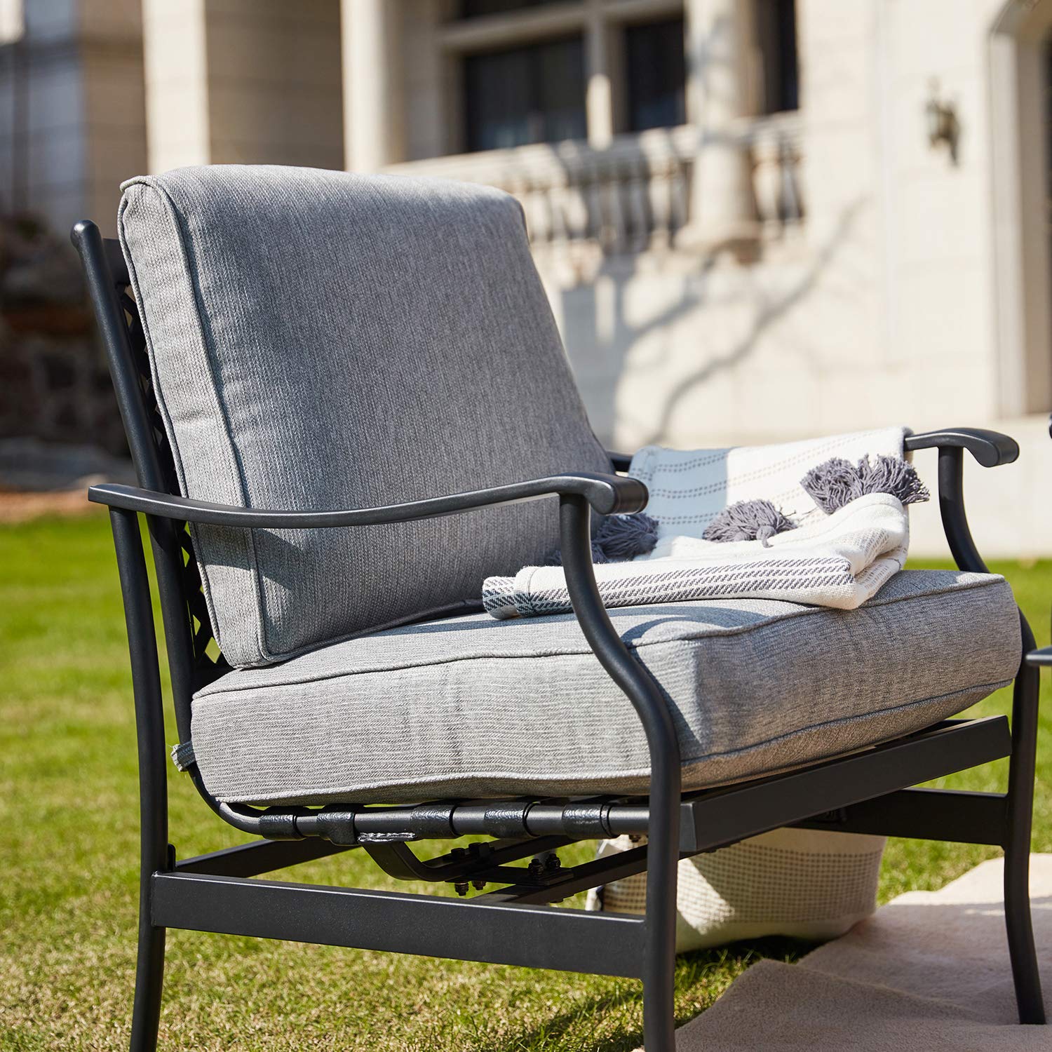 Outdoor Patio Conversation Set with 50,000 BTU Propane Fire Pit Table & Rocking Chairs (5-Piece, Gray) - CSA Certified Durable Furniture for Backyard, Garden & Deck Relaxation