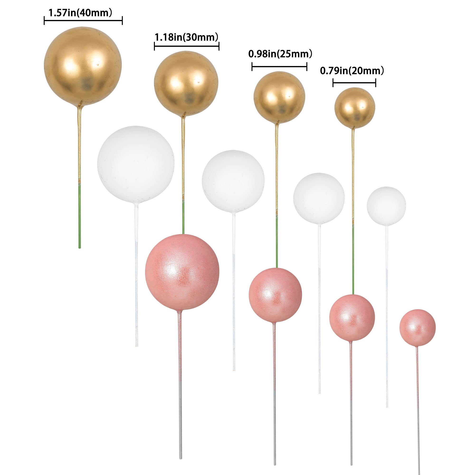 30Pcs Mini Balloon Cake Toppers - Rose Gold & White Gold Foam Ball Cake Decorations for Birthday Party, Baby Shower, Wedding & Anniversary Celebrations - Perfect for DIY Dessert Decor and Special Event Centerpieces