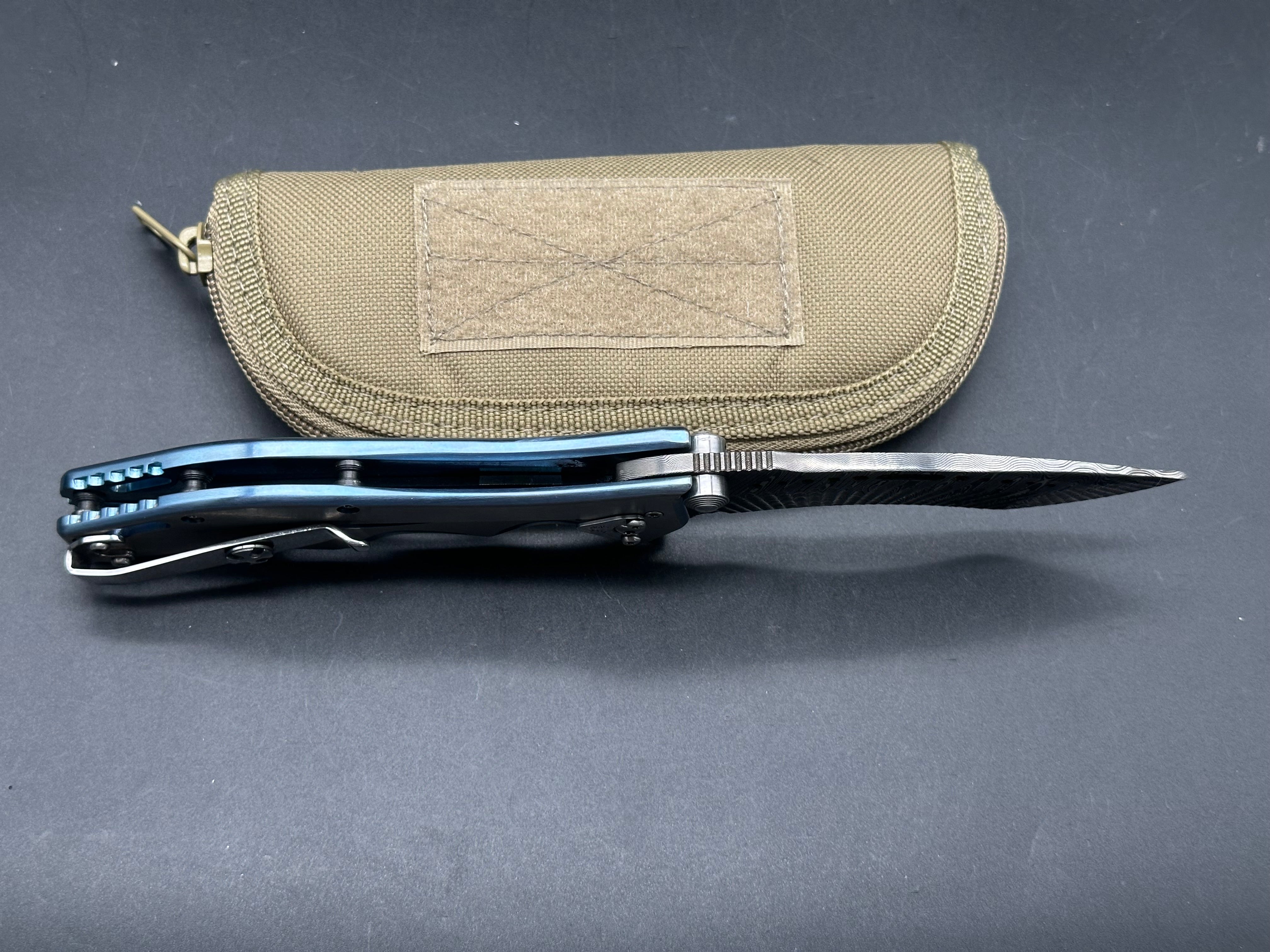 Darrel Ralph Custom Gunhammer Knife - Handcrafted Milled Damascus Steel Blade with Anodized Titanium Handle & Damascus Inlay | Tactical EDC, Outdoor Survival, Hunting, and Collector's Knife
