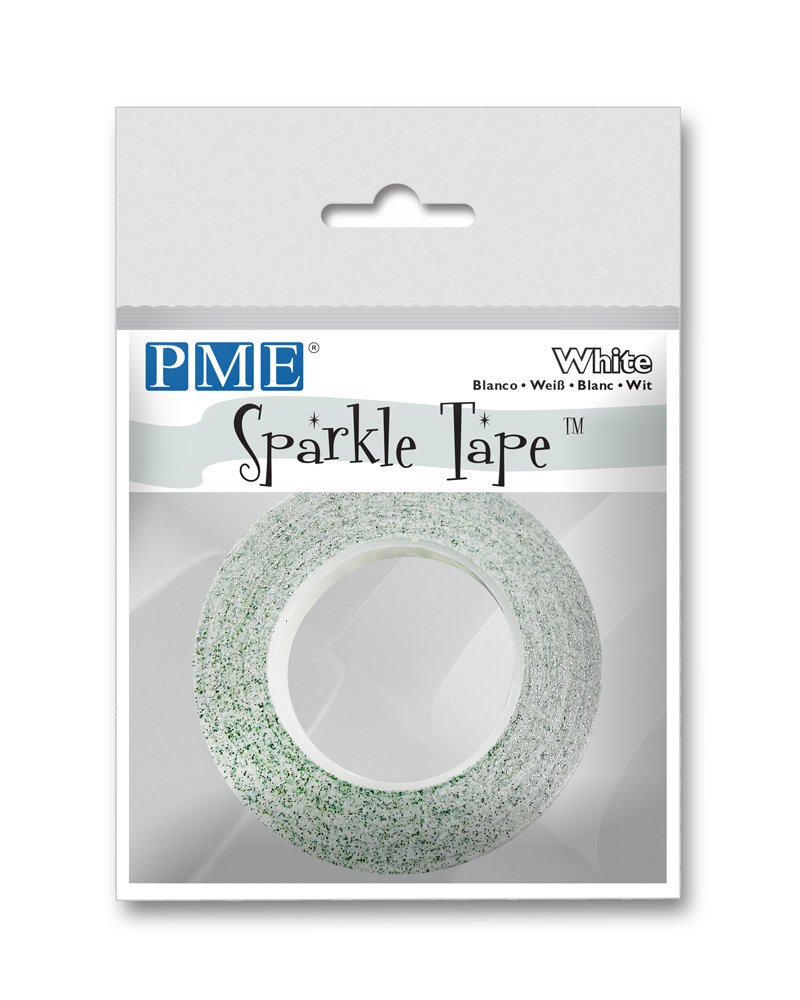 PME Sparkle Tape White - 0.5 Inch Wide Decorative Glitter Ribbon for Gift Wrapping, Scrapbooking & DIY Crafts