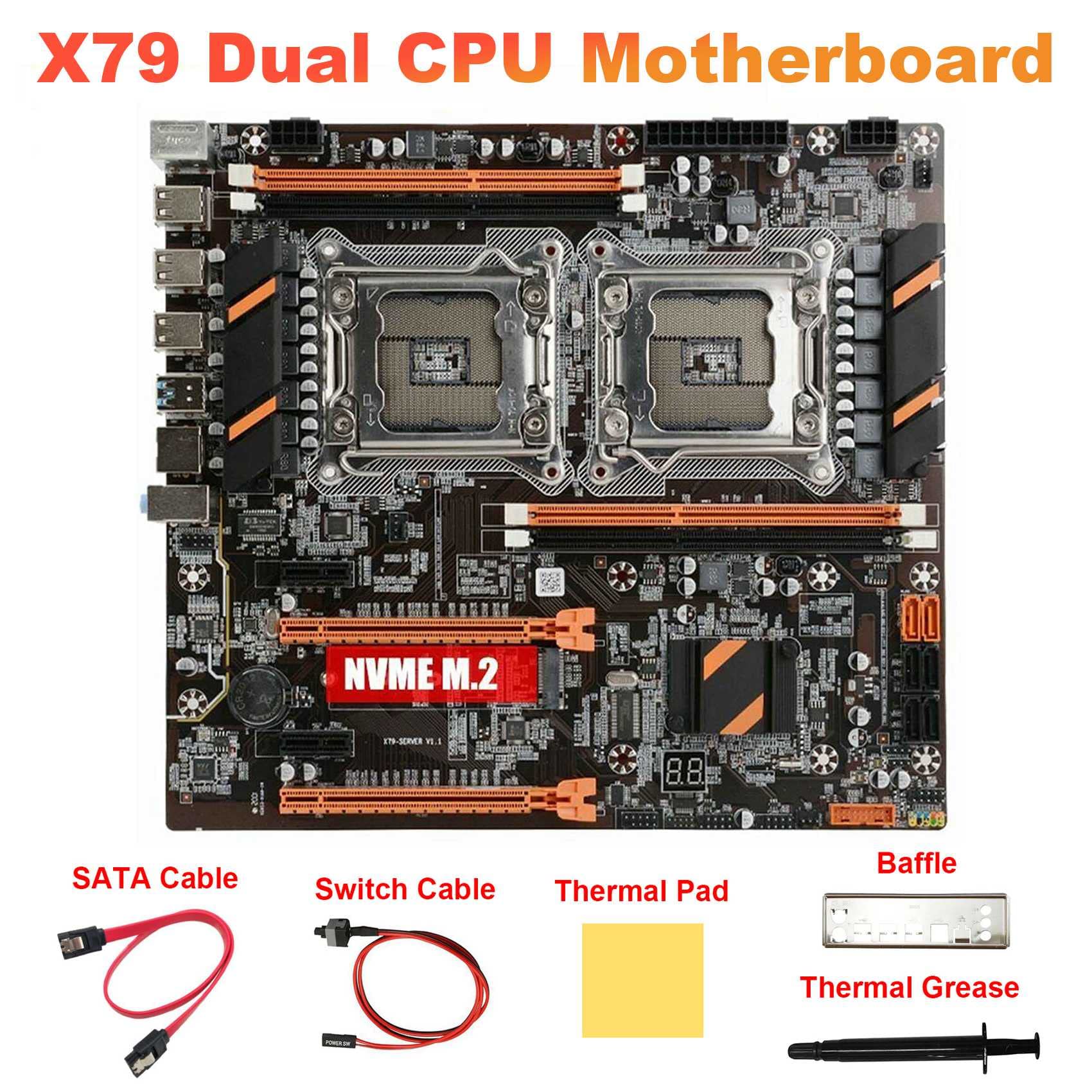 DEARBORN X79 Dual CPU Motherboard with SATA Cable, Switch Cable, Baffle, Thermal Grease & Thermal Pad - High Performance Server Workstation Motherboard for Gaming, Video Editing & Data Processing