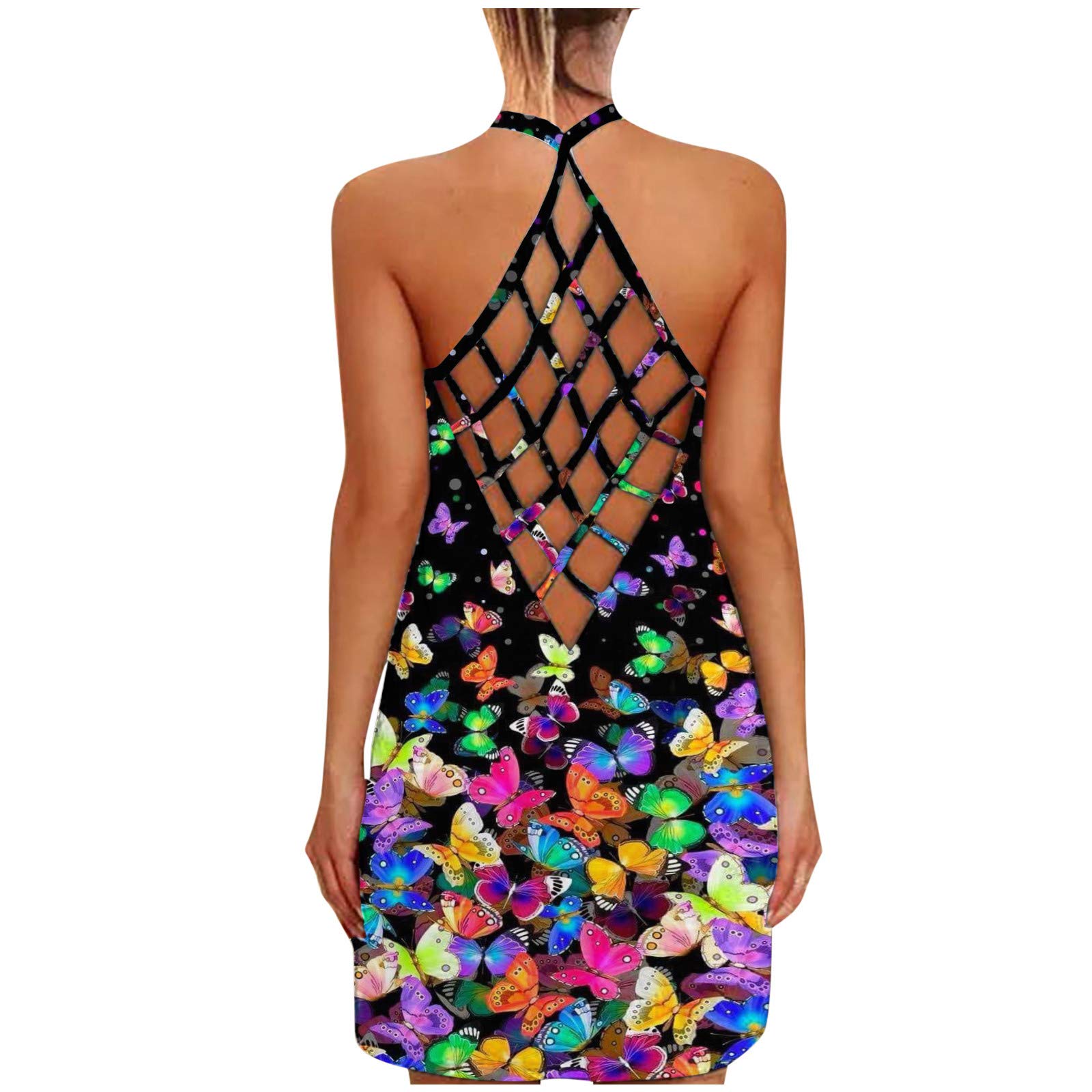 FABIURT Women's Casual Summer Dress - Halter Neck Sleeveless Mini Sundress for Beach, Boho & Vacation | Lightweight Tank Dress for Outdoor Parties, Travel & Daily Wear