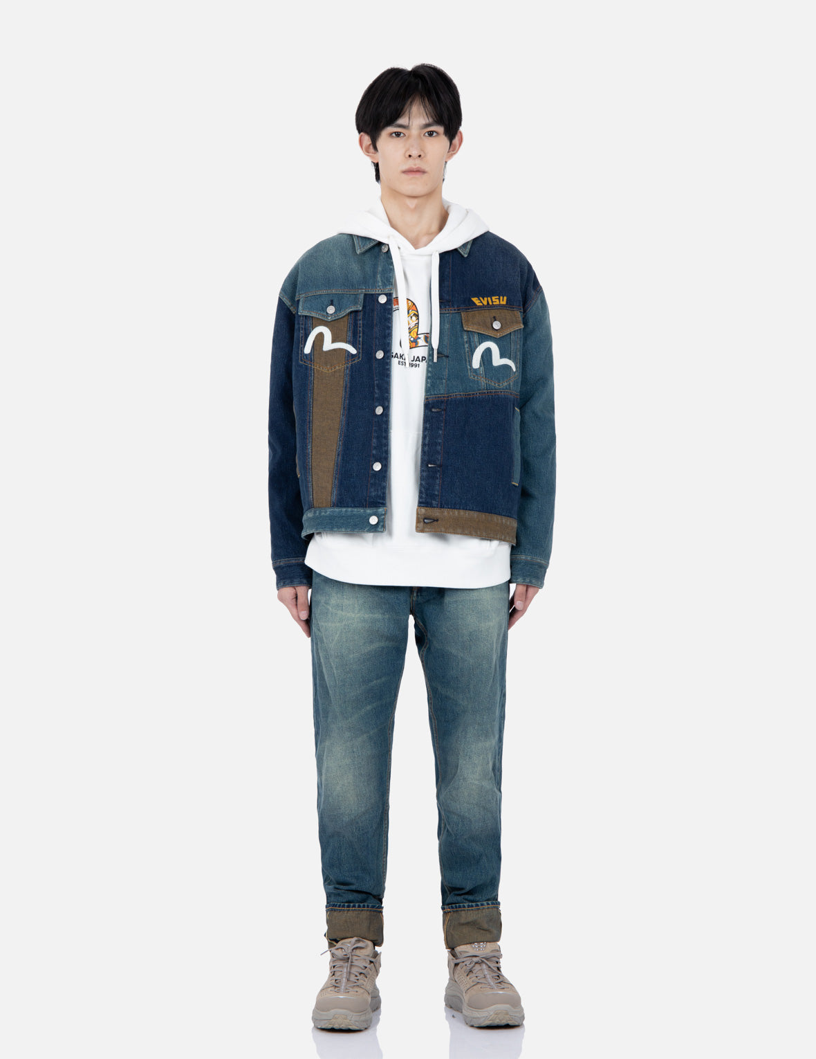 Deconstructed Distressed Denim Jacket for Women - Vintage Ripped Fabric Blocking Coat - Perfect for Casual Outfits, Streetwear, and Layering in Fall & Winter