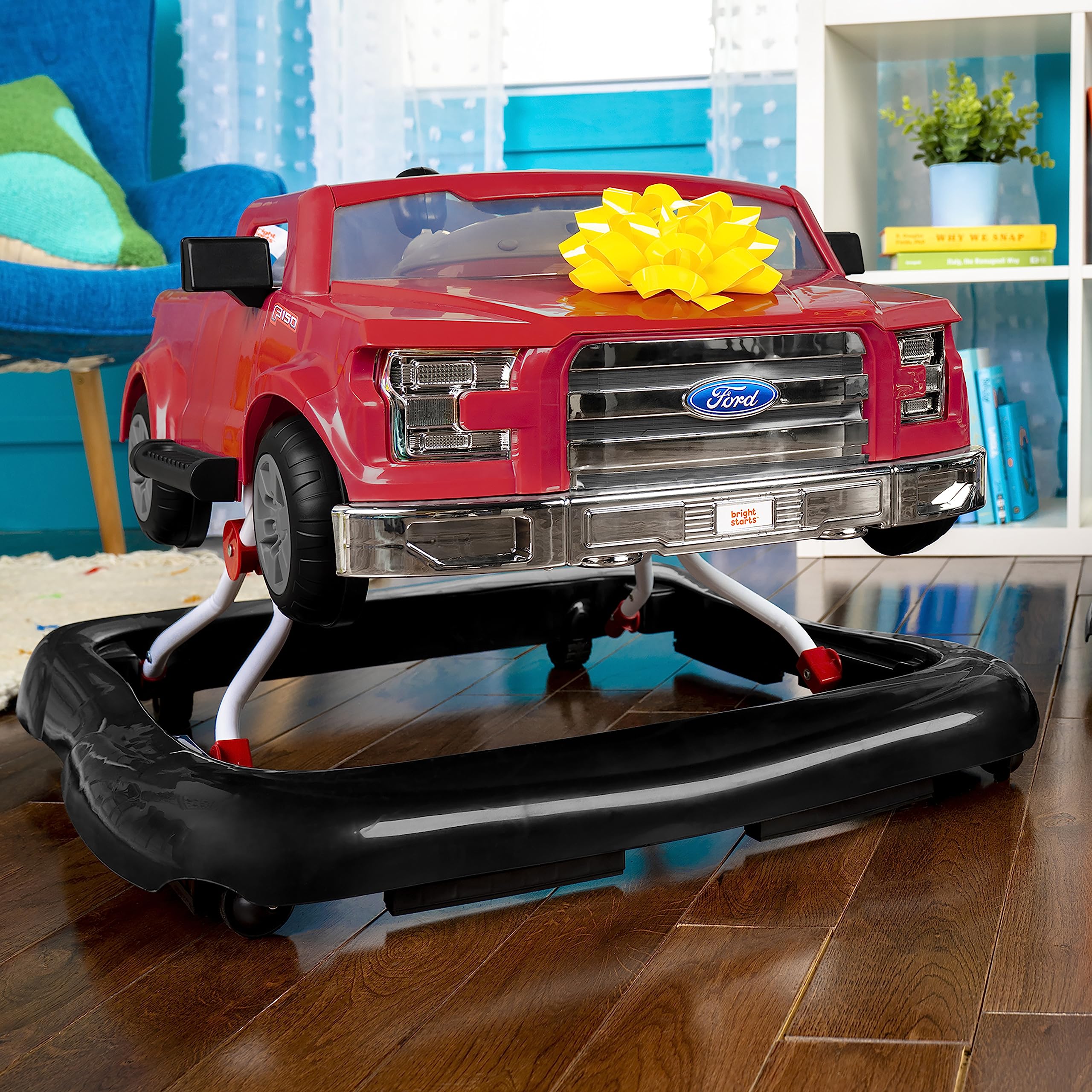 Bright Starts Ford F-150 4-in-1 Red Baby Activity Center & Push Walker with Removable Interactive Steering Wheel - Fun Learning Toy for Infants 6 Months and Up - Perfect for Playtime, Early Development & First Steps