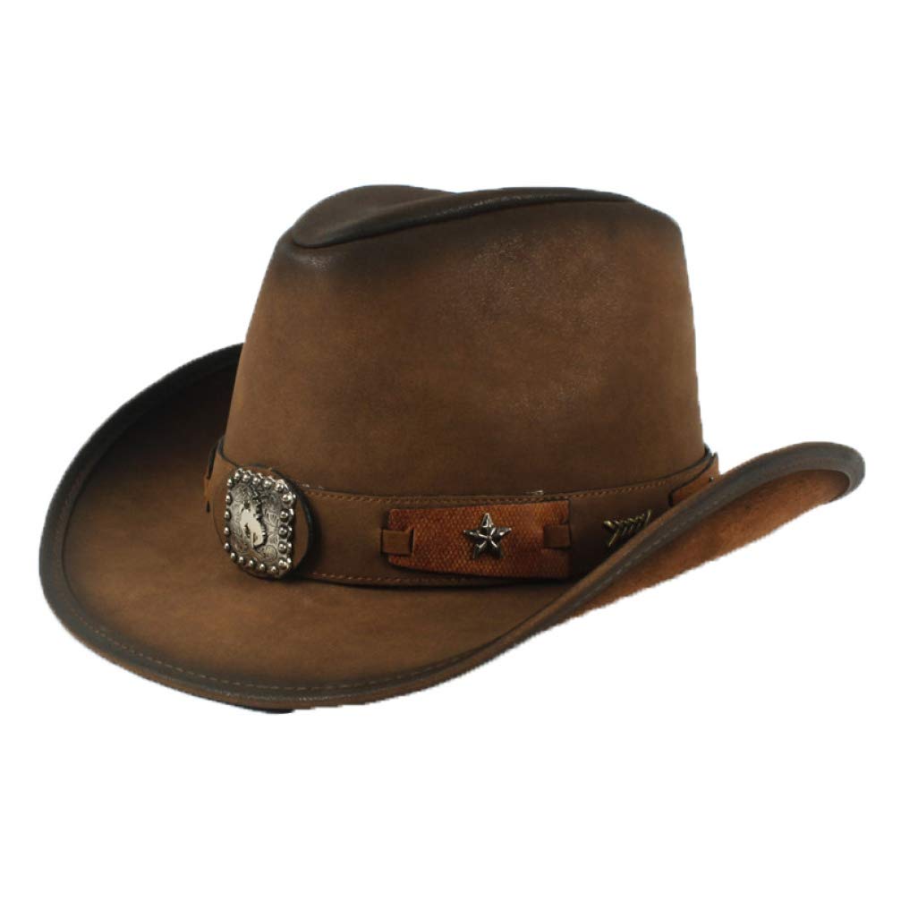 ASO-SLING Crushable Wool Western Cowboy Hat for Men - Wide Brim Felt Outback Hat with Adjustable Brown Leather Belt | Outdoor Rodeo, Ranch Work & Country Style Fashion Accessory