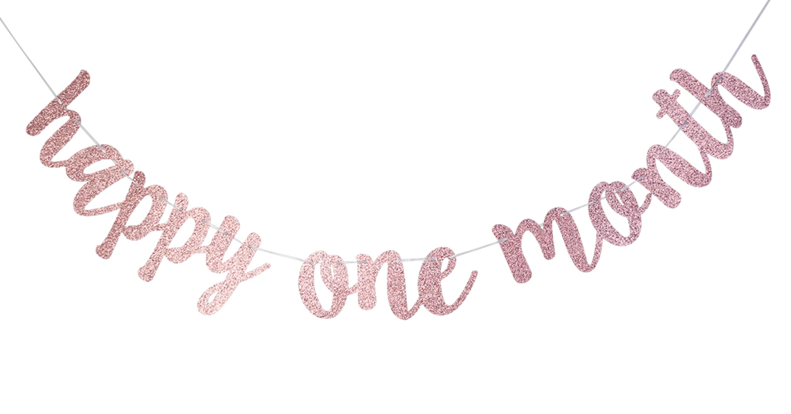 Rose Gold Glitter One Month Birthday Banner - Happy 1 Month & Half Year Celebration for Baby Boys & Girls - Baby Shower Party Decorations - Perfect for Nursery Decor, Milestone Photos & First Birthday Parties