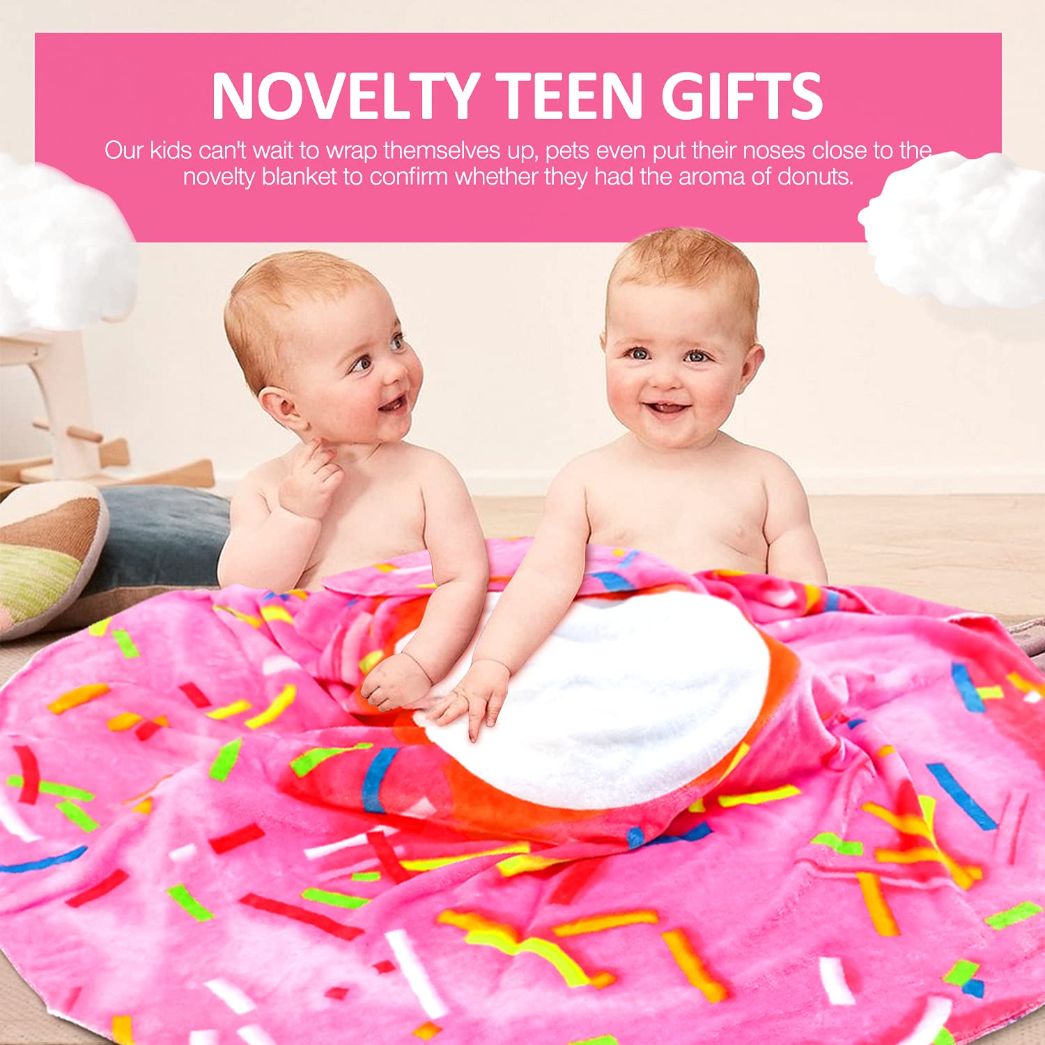Funny Donut Double Sided Blanket - Realistic Food Design Throw Blanket for Adults & Kids (63 Inch) - Perfect for Couch, Bed, Movie Nights & Gifts