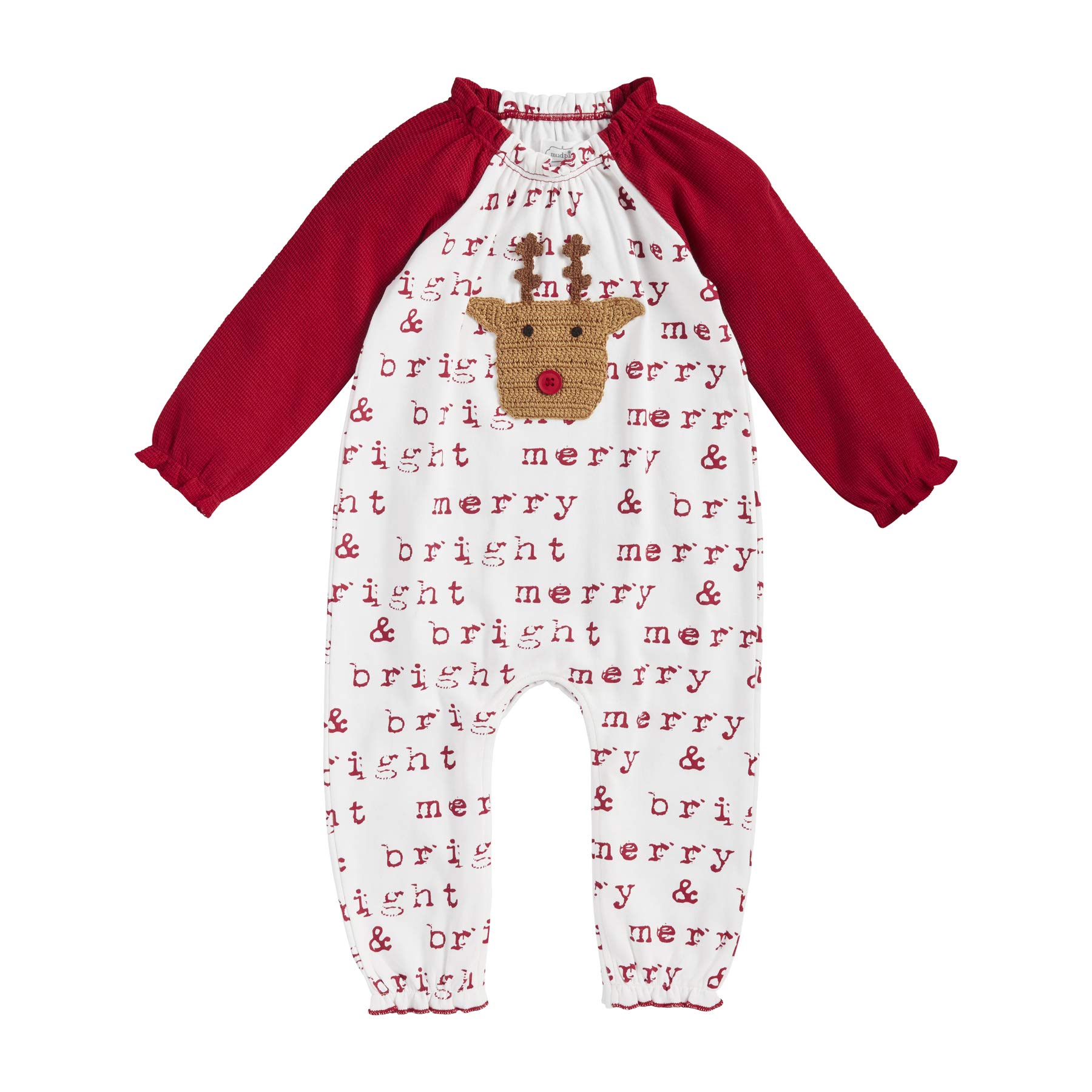 Mud Pie Baby Girls Reindeer Girl Crochet One-Piece Outfit - Soft Holiday Romper for Christmas Photos & Family Gatherings
