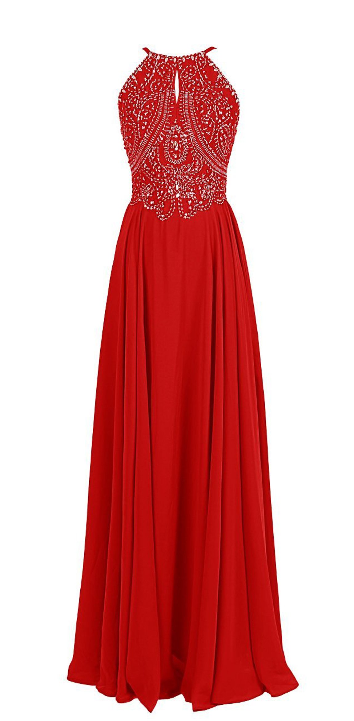 Elegant Long Chiffon Prom Dress with Beaded Bodice & Straps - BD100 | Formal Evening Gown for Homecoming, Wedding Guest & Special Occasions