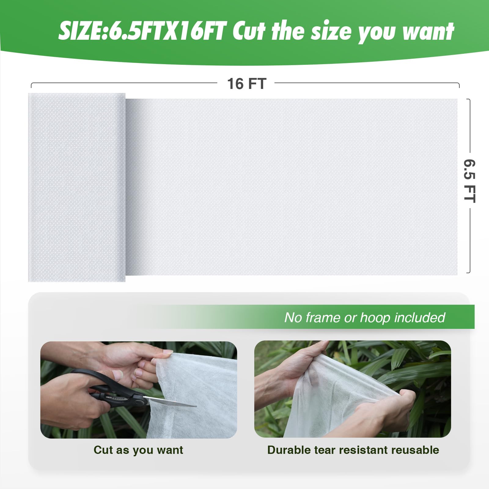 Duerer 6.5x16ft Plant Cover Freeze Protection Frost Blanket for Outdoor Plants - 1.0 oz/yd² Garden Row Cover for Winter Protection | Perfect for Garden Beds, Vegetable Patches & Cold Weather Plant Care