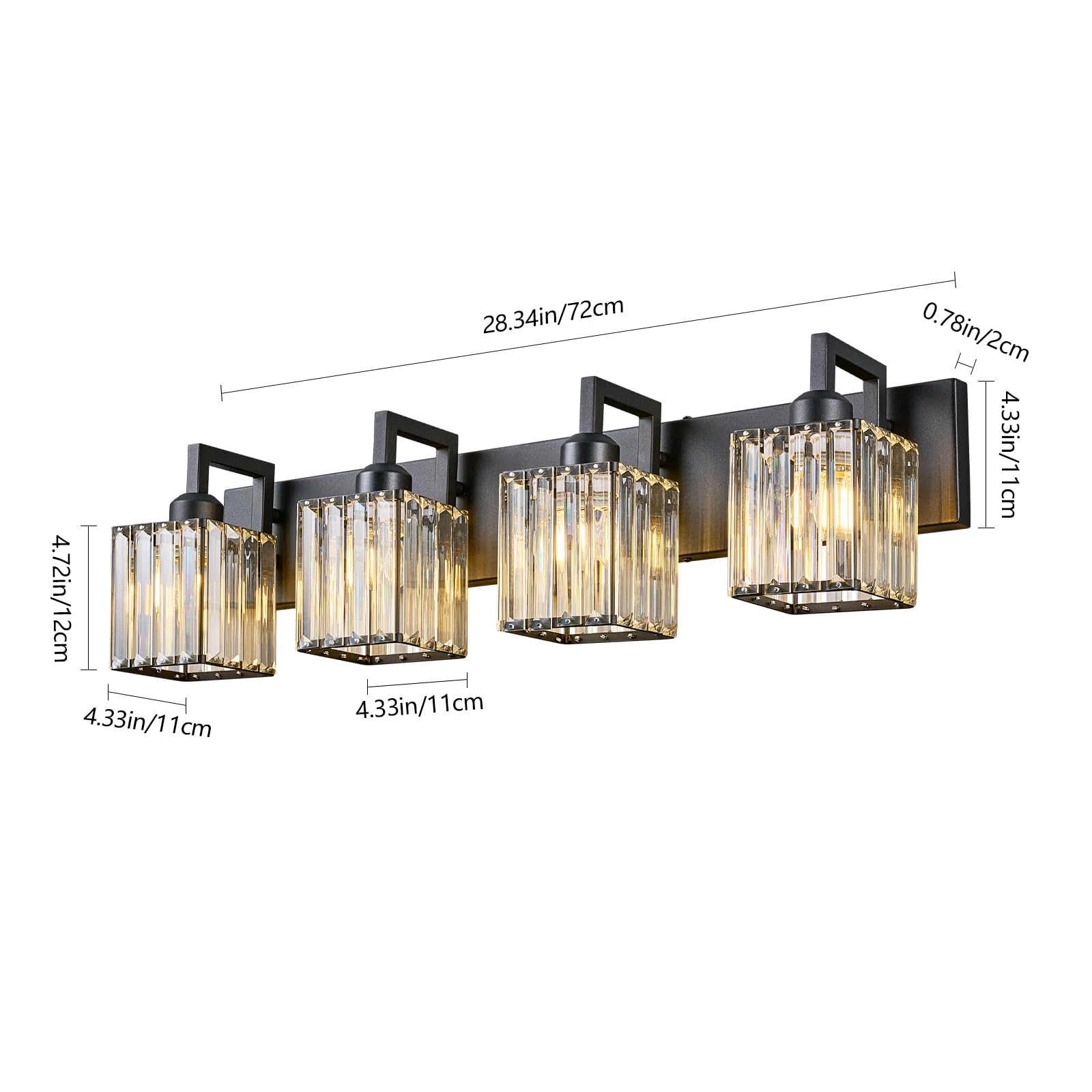 Modern Crystal Bathroom Vanity Light - 4-Lights Black Wall Lamp for Bathroom & Dressing Room
