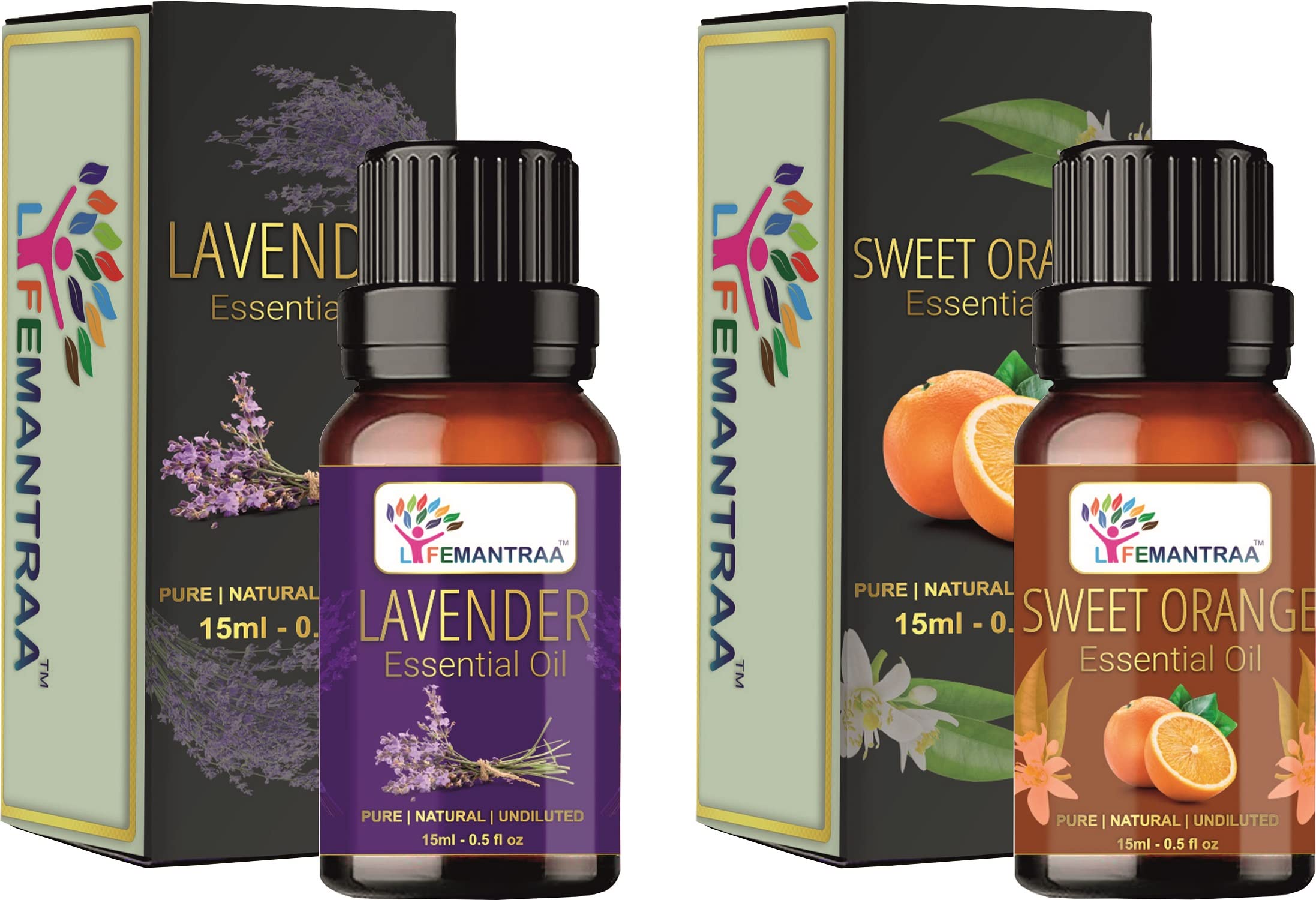 Pure Lavender & Sweet Orange Essential Oil Set - 100% Natural Aromatherapy Oils for Diffusers, Soap Making, Candle Making (15ml x 2) - Perfect for Home Spa, Yoga Relaxation & Stress Relief