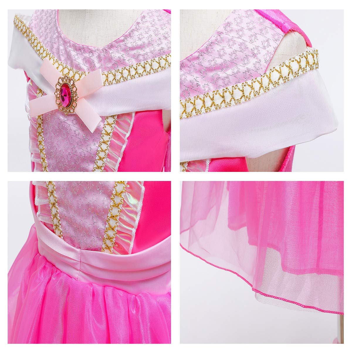 REXREII Girls Princess Sleeping Beauty Costume - Elegant Fancy Dress for Halloween, Cosplay, Christmas Party & Birthday - Includes Accessories - Perfect for Dress-Up, Role Play & Special Occasions