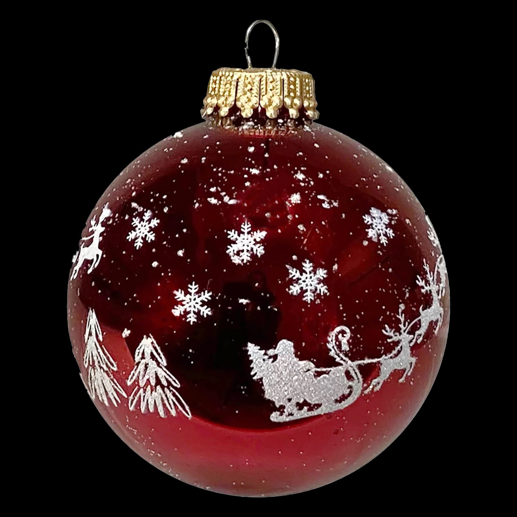 4 Pack Christmas Eve Scene Red Glass Ball Ornaments - Festive Holiday Tree Decorations for Xmas, Home, Party & Gift Giving