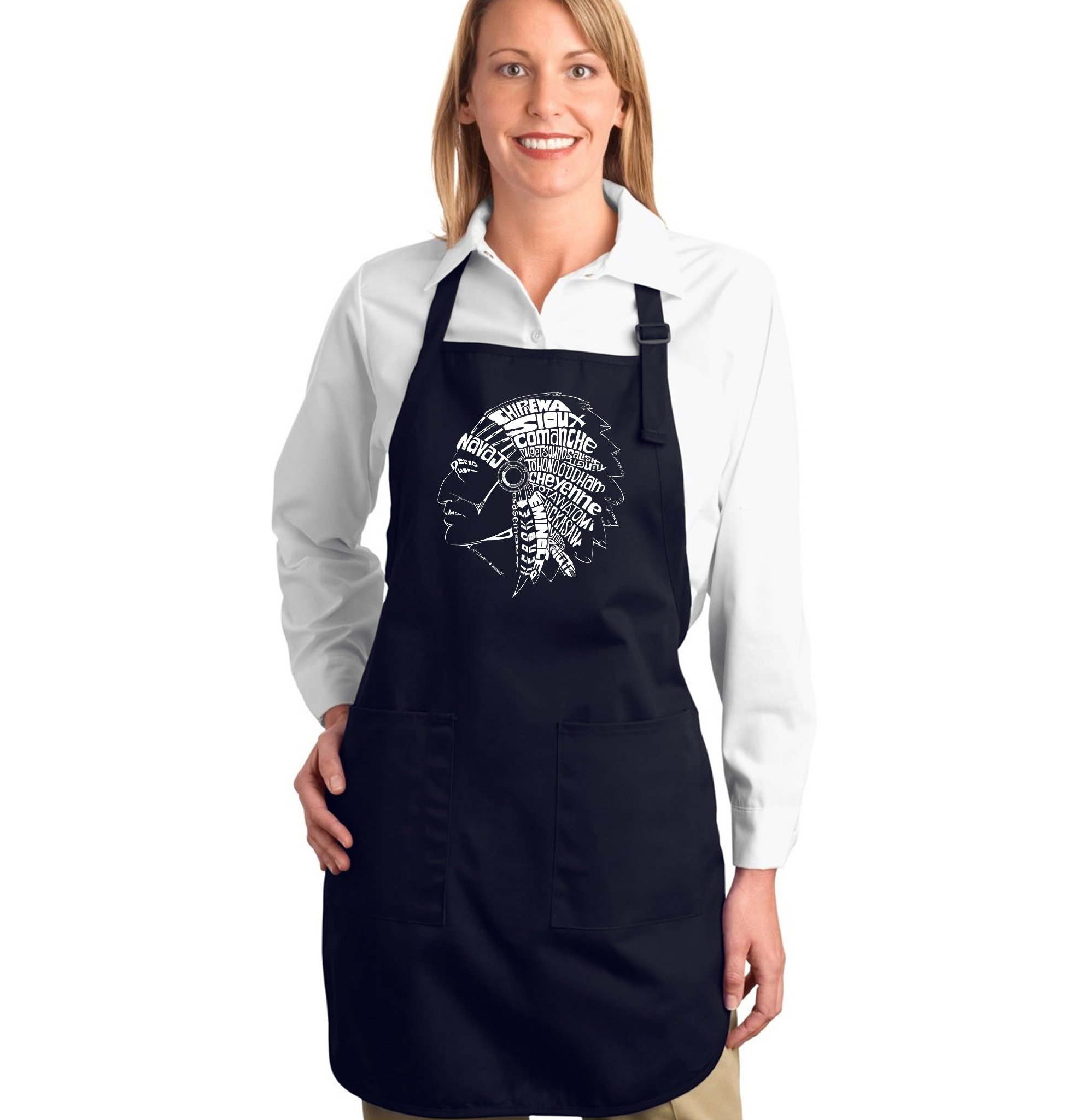 LA POP ART Word Art Apron - Popular Native American Indian Tribes Design | Unique Kitchen Apron for Cooking, Baking & BBQ | Perfect Gift for Chefs & Home Cooks