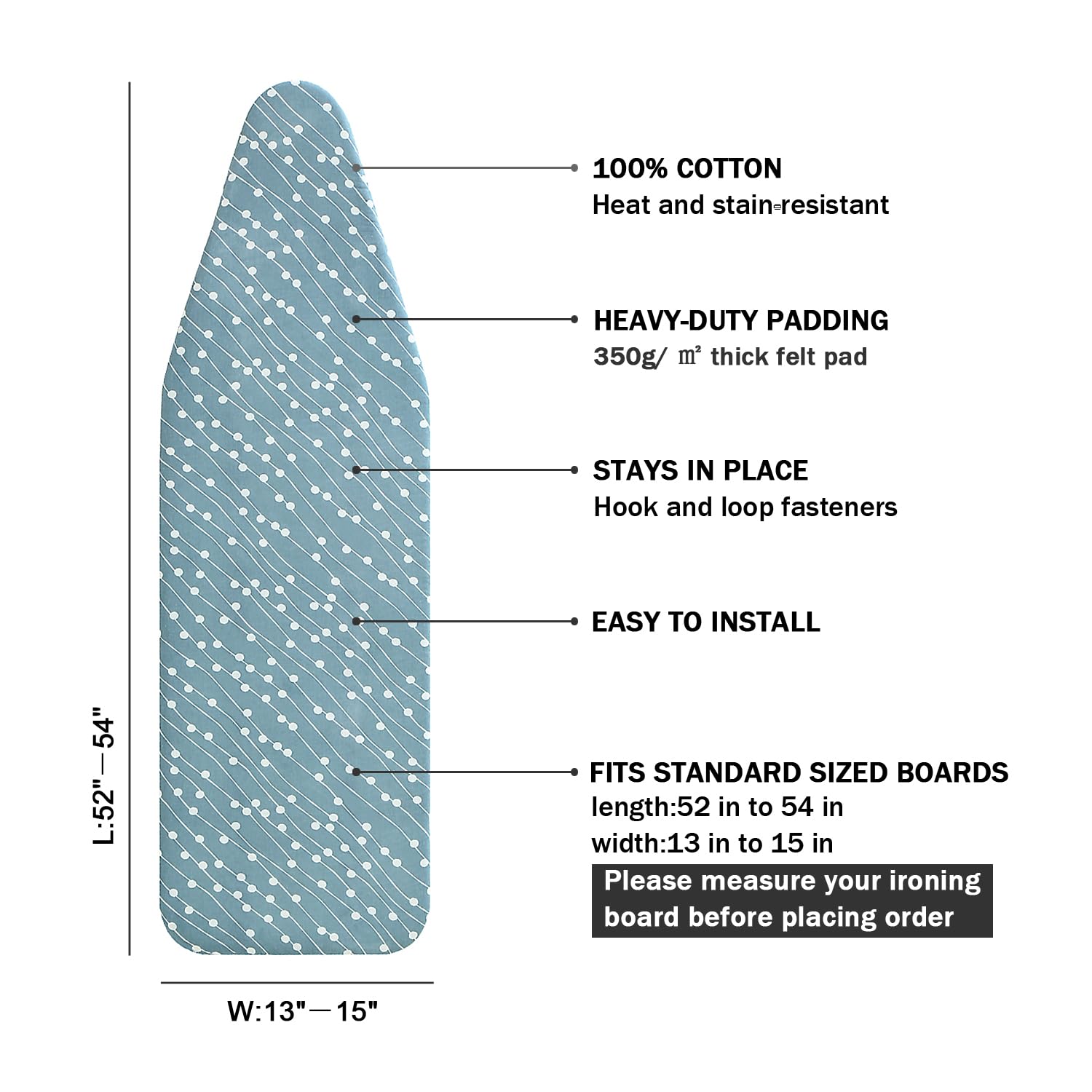 Premium Ironing Board Cover and Pad - Standard Size 15