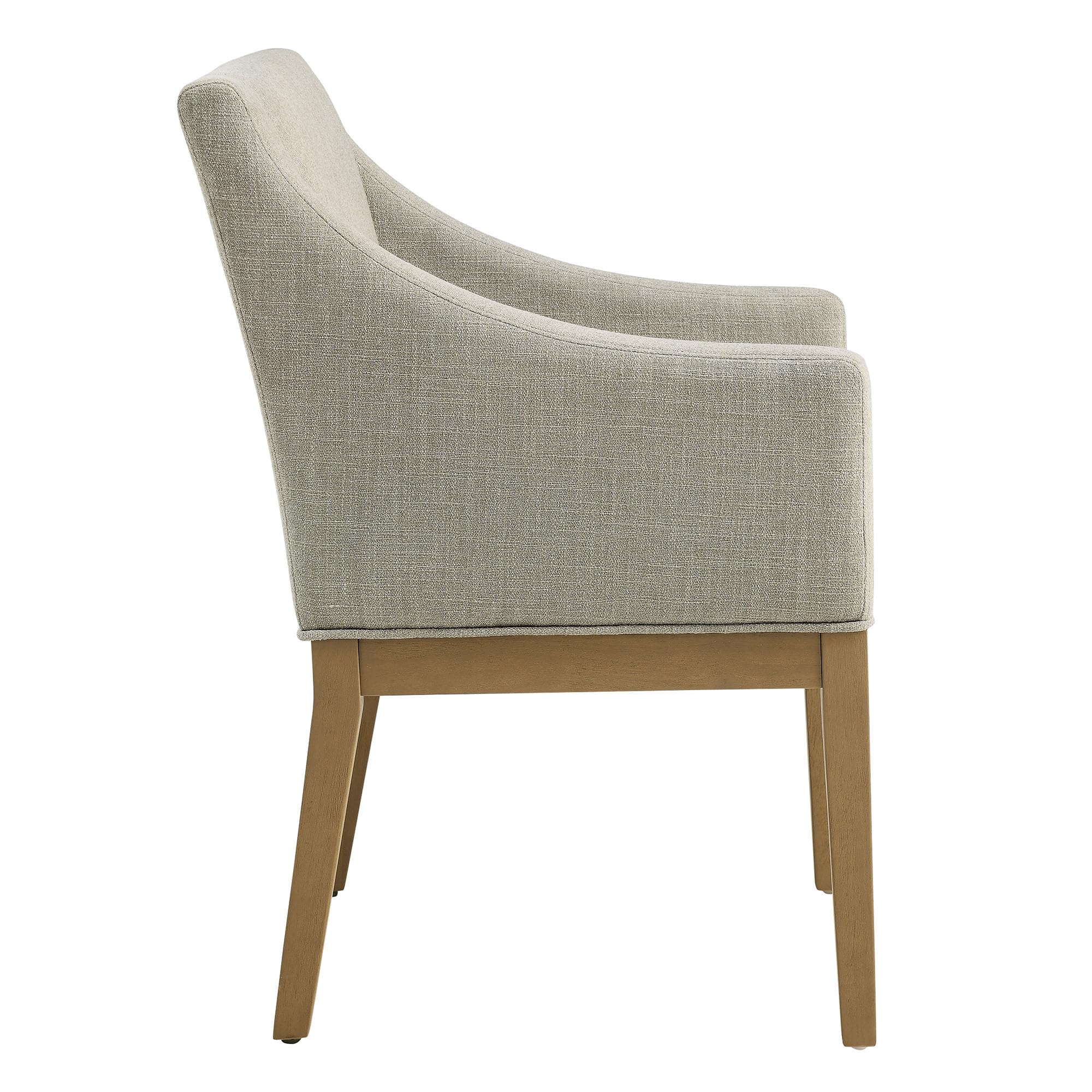 Modway Alton Upholstered Dining Chair with Arms in Linen Natural – Mid Century Modern Padded Kitchen Chair with Wood Legs – Fabric Accent Chair for Dining Room, Living Room & Office