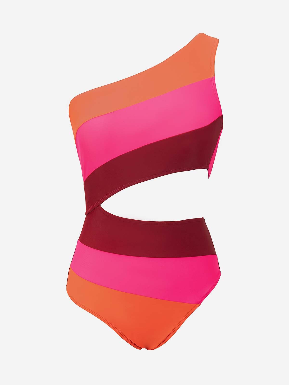CUPSHE Women's One Shoulder Cutout Color Block One Piece Swimsuit | Sexy Bathing Suit for Beach, Pool & Vacation | Tummy Control Swimwear for Women