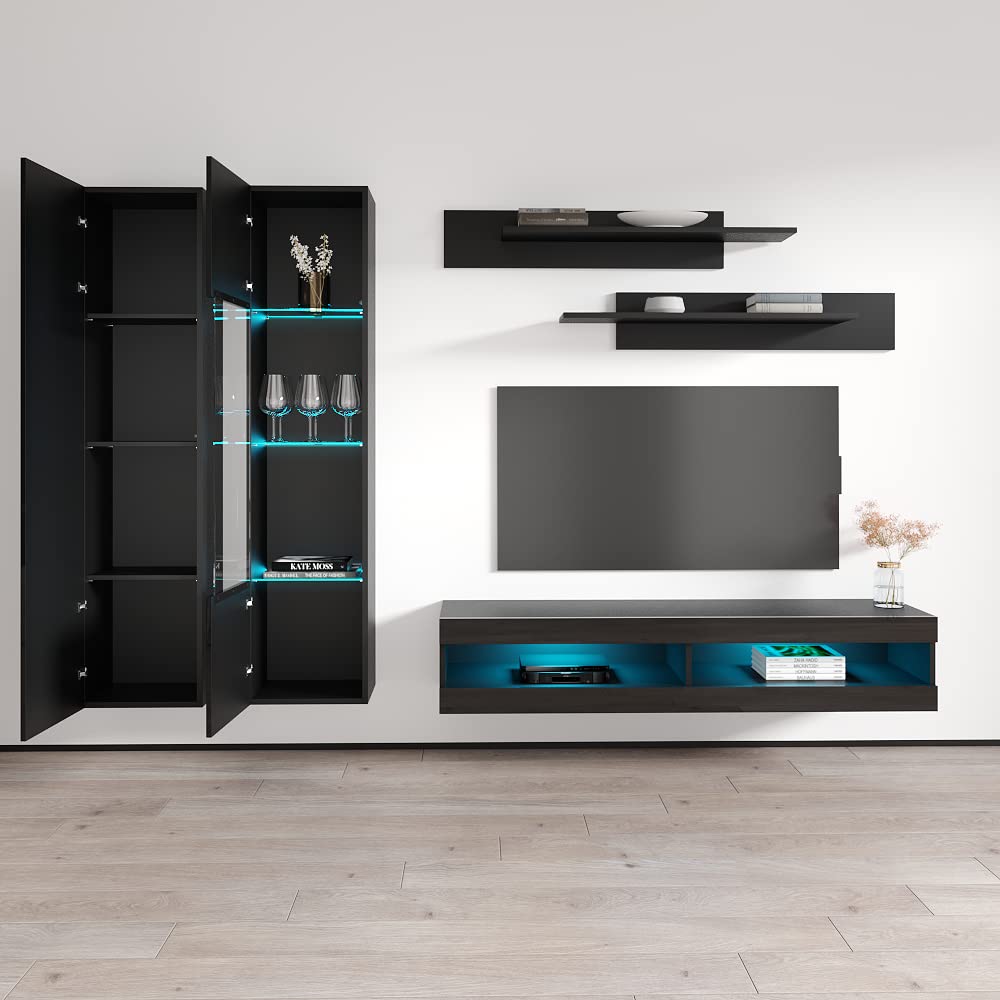 Modern Floating TV Stand with Storage & LED Lights - Wall-Mounted Entertainment Center for Bedroom & Living Room - A5 34