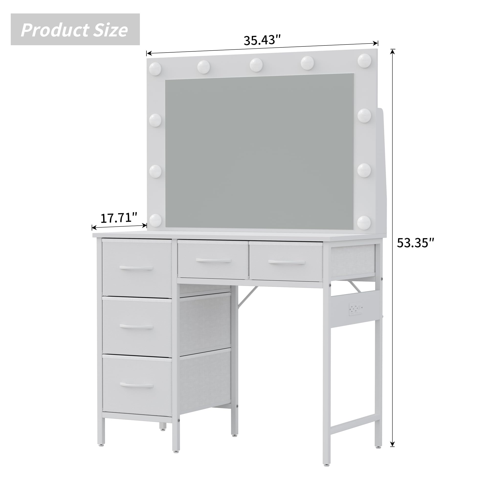 Vanity Desk with LED Mirror & Charging Station - 5 Drawers, 3 Lighting Modes for Bedroom Makeup