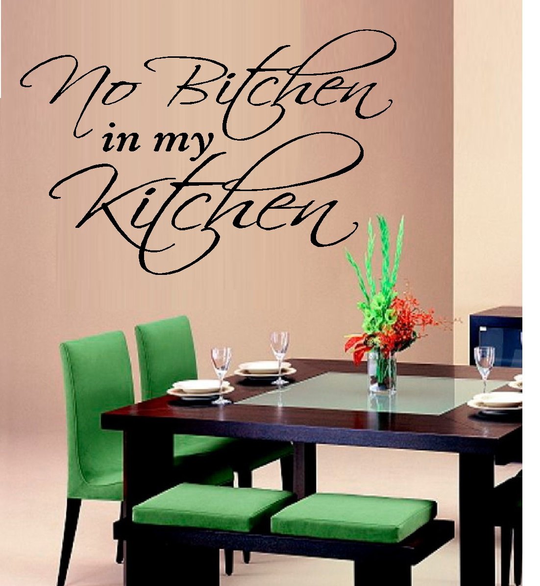 BestPricedDecals 'No Bitchen in My Kitchen' Vinyl Wall Decal - 13x20 Inches - Funny Kitchen Decor for Home, Office, or Cafe
