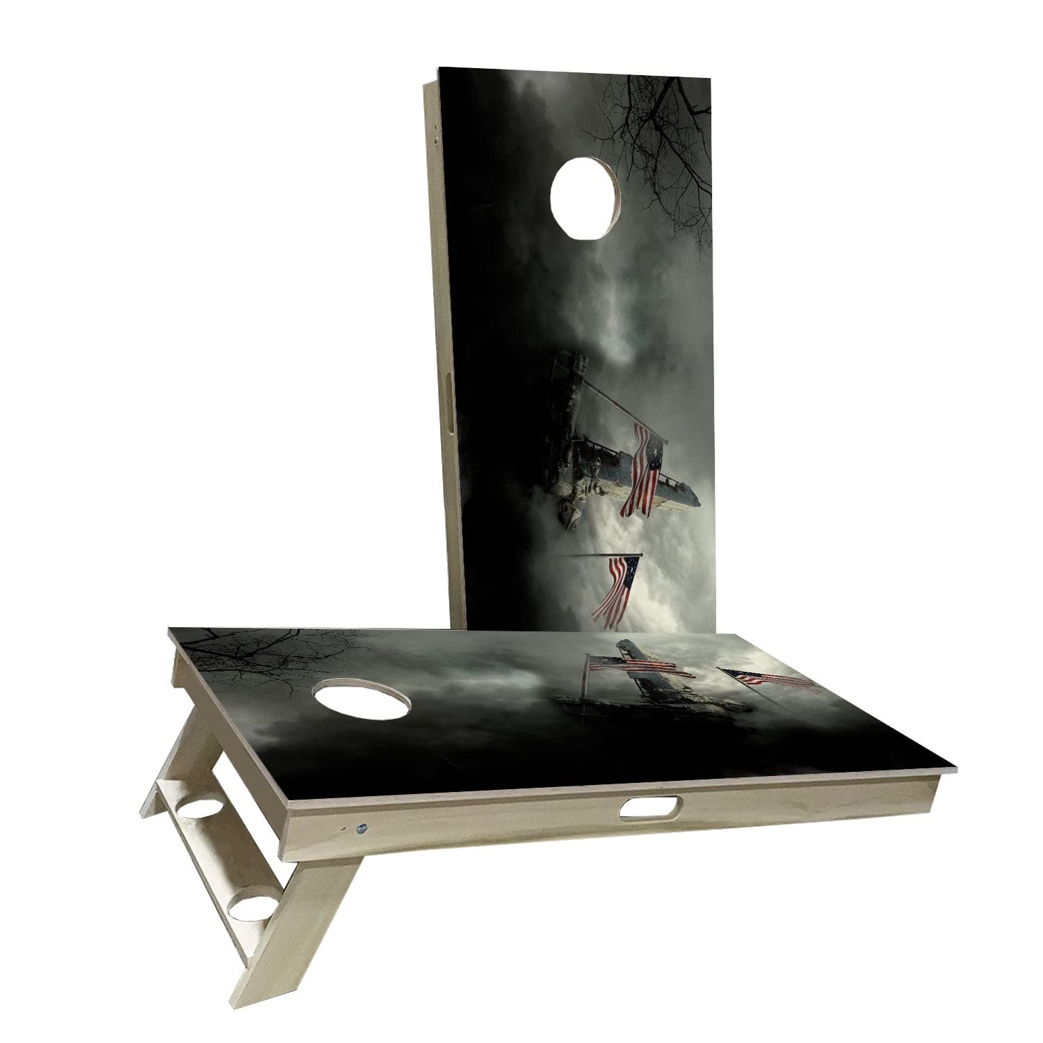 Skip's Garage Soldiers American Flag Cornhole Board Set - 2 Boards & 8 Bags - Custom Size & Accessories - Perfect for Backyard BBQs, Tailgating & Patriotic Parties