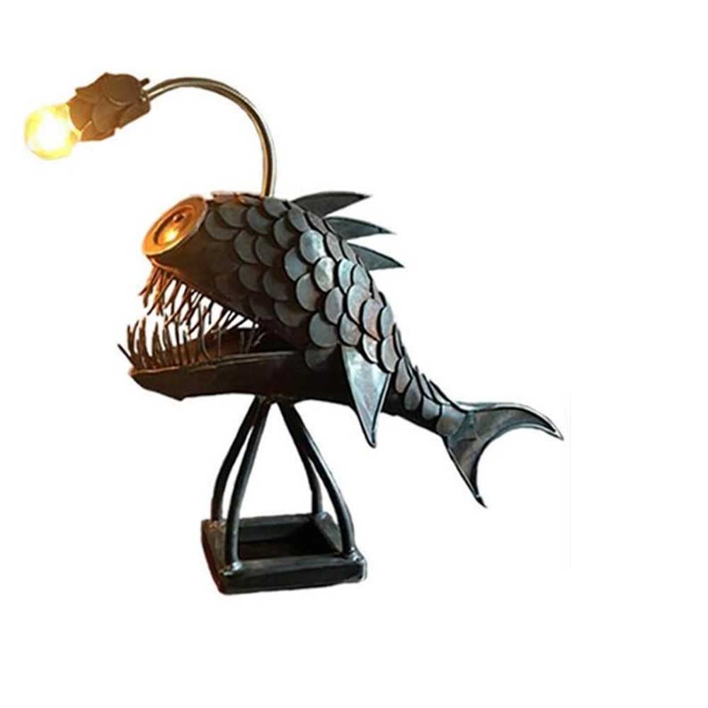 Angler Fish Lamp - Vintage Retro Floor Standing Table Lamp with USB Port, Bedroom & Living Room Decor, Perfect for Night Light, Reading Light, and Home Office Lighting