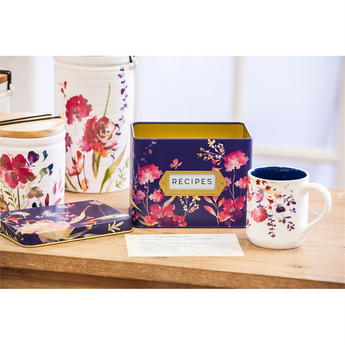 Premium Recipe Tin Set with 50 Recipe Cards & 4 Ceramic Cups - Perfect for Baking, Cooking & Kitchen Organization - Ideal Gift for Home Chefs & Food Lovers