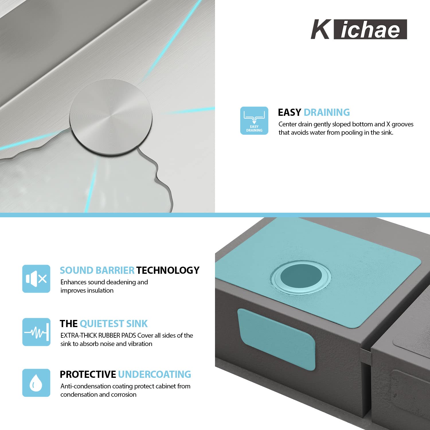 Kichae 33 Inch Undermount Double Bowl Stainless Steel Kitchen Sink - 60/40 Double Basin, 18 Gauge, 33x19 Inches - Perfect for Modern Kitchens, Food Prep, and Dishwashing