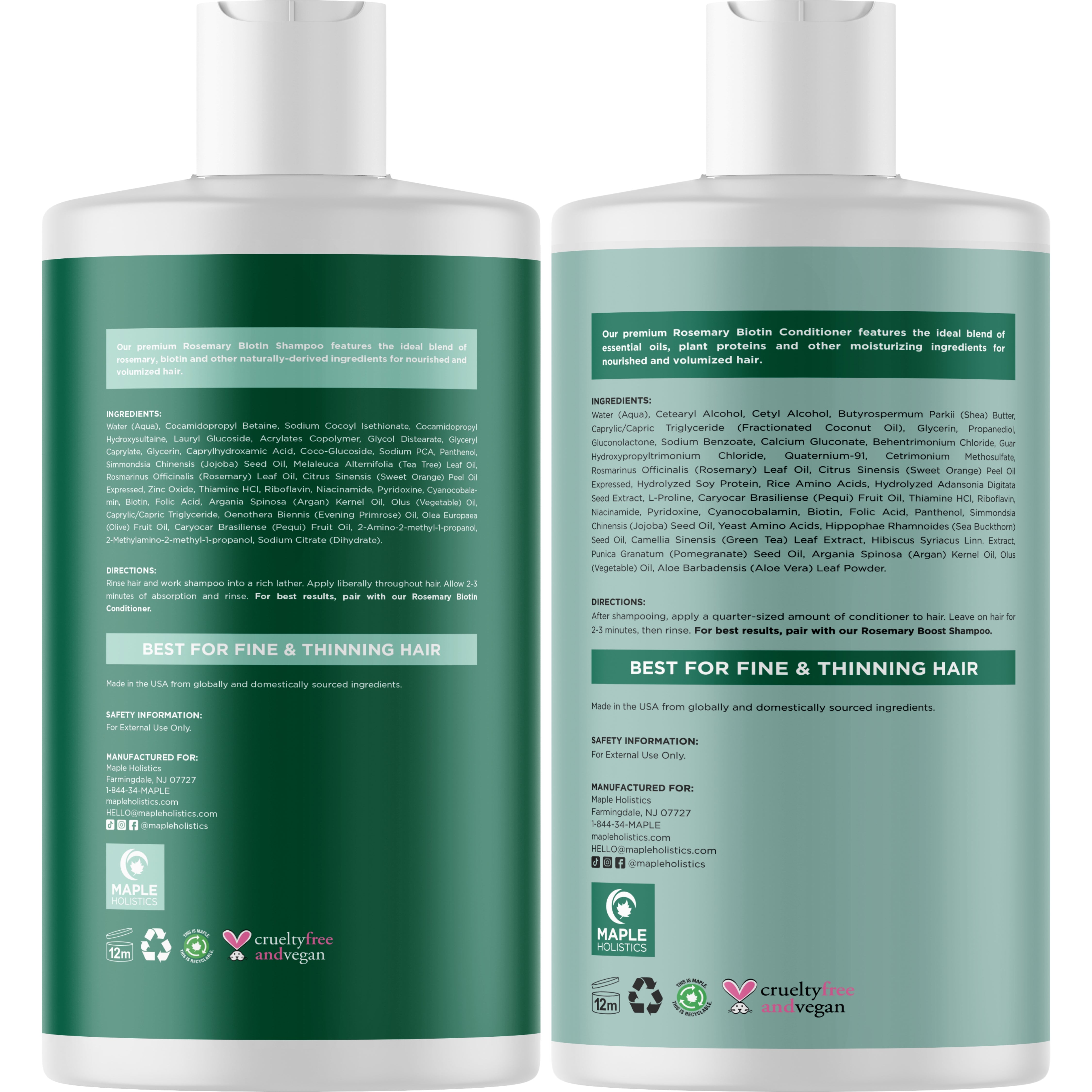 Rosemary Biotin Shampoo and Conditioner Set for Hair Growth & Scalp Care - Volumizing & Strengthening Hair Treatment for Thinning Hair - Perfect for Daily Hair Care Routine
