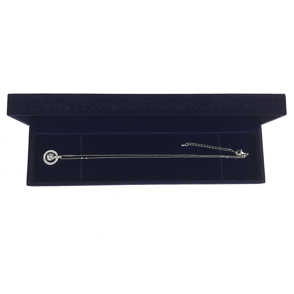 Sapphire Blue Velvet Necklace Box with Hollow Design - Long Chain Jewelry Storage Case, Gift Packaging for Necklaces, Earrings & Rings - Perfect for Travel, Gifting & Home Organization