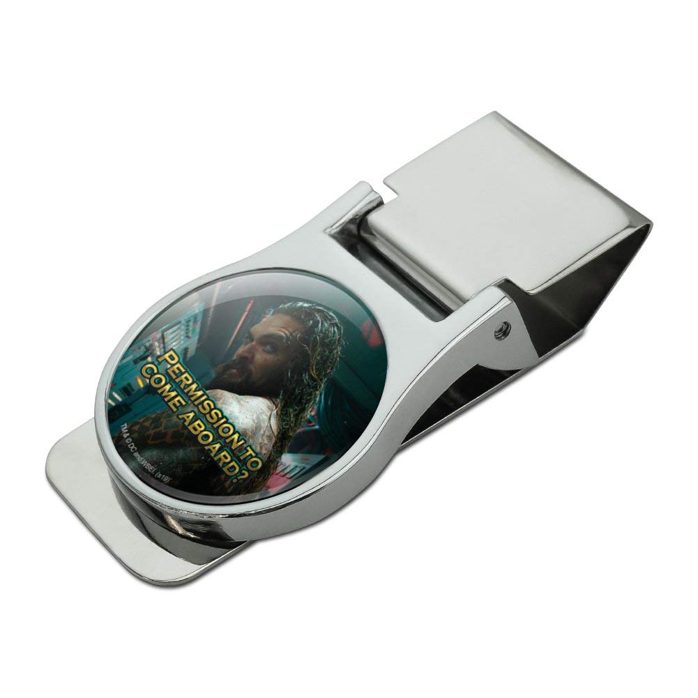 Aquaman Movie 'Permission to Come Aboard' Satin Chrome Plated Metal Money Clip - DC Comics Collectible Gift for Men, Perfect for Cash & Cards Organization