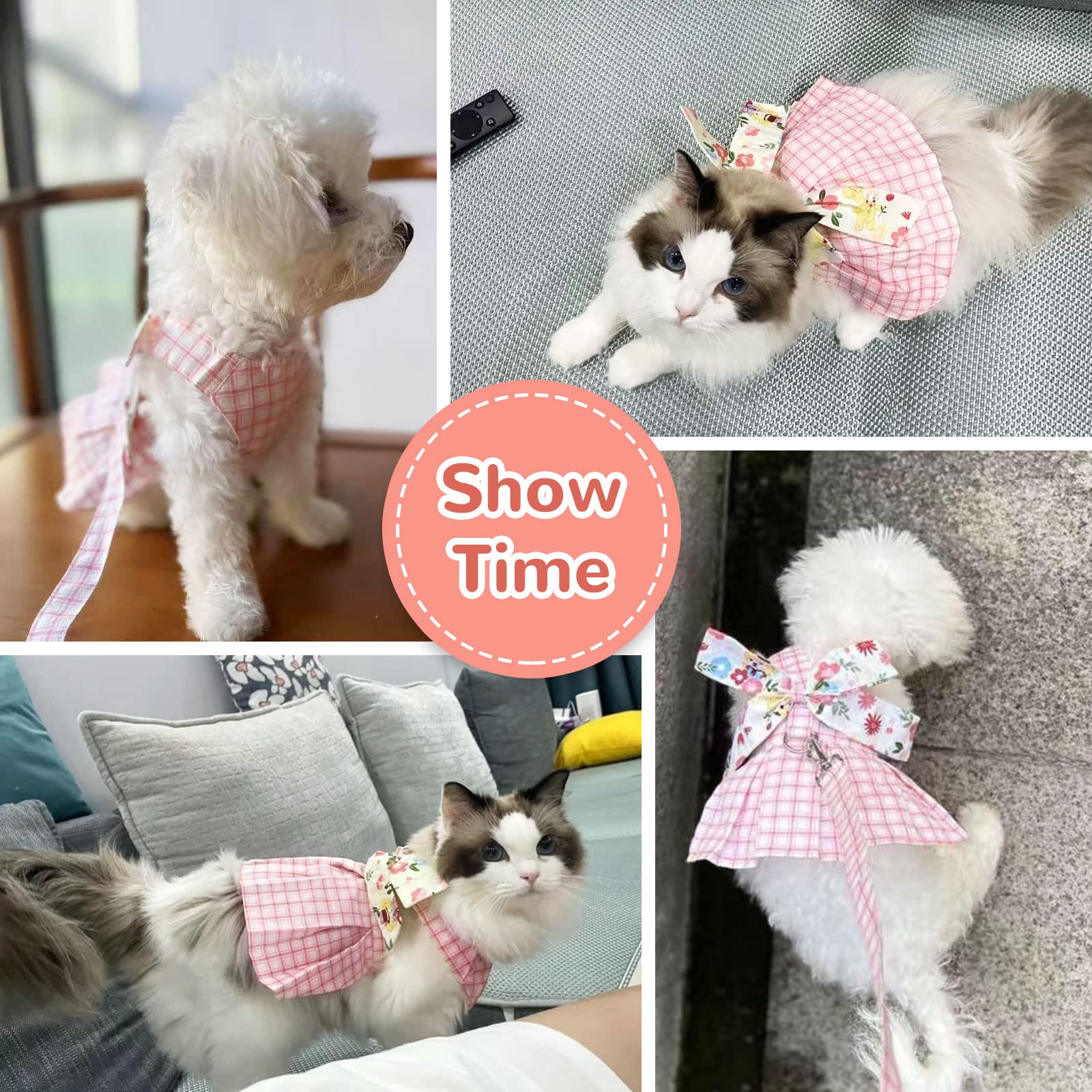 Stylish Plaid Dog Dress Harness & Leash Set for Small & Medium Dogs - Pink Summer Pet Outfit with Bow for Puppy Princess, Holiday Party Costume - Perfect for Chihuahua, Yorkie & Cats (XXL, Pink) - Great for Birthday Parties, Photo Shoots & Special Occasions