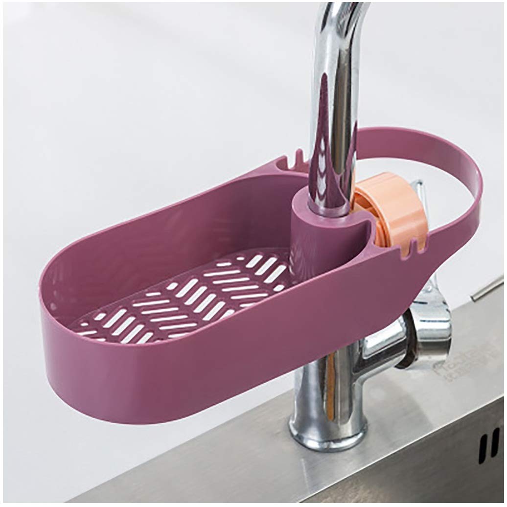Evangelia.YM Faucet Clip Sink Organizer - Durable PP Plastic Kitchen Sponge & Soap Holder with Drain Shelf - Bathroom & Kitchen Storage Rack for Sponges, Brushes & Cleaning Supplies (Red) - Perfect for Small Space Organization Near Sink