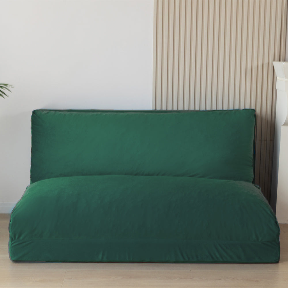 MAXYOYO Velvet Bean Bag Folding Sofa Bed - Washable Cover for Adults, Green | Portable Floor Lounger for Living Room, Bedroom & Dorm
