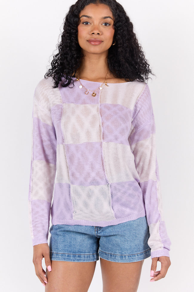Stylish Purple Checkered Sweater for Women | Soft Knit Pullover | Perfect for Fall & Winter Fashion | Office Wear & Casual Outfits