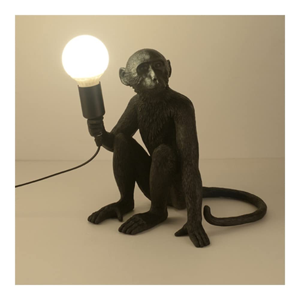 Black Resin Monkey Wall Light with Plug-In & On/Off Switch - Indoor Decorative Lighting for Living Room, Kids Bedroom & Club Decor - Durable Wall Fixture for Home & Commercial Spaces