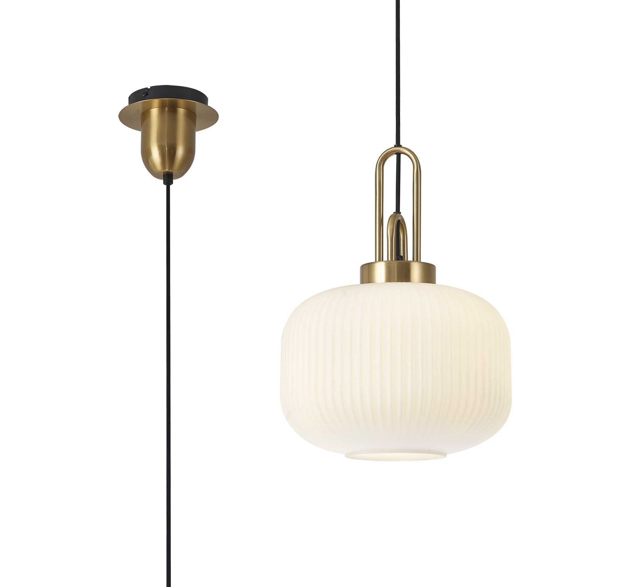 Stylish Cadiz 1-Light Pendant Light with 30cm Pumpkin-Shaped Ribbed Glass Shade - E27 Socket, IP20 Rated, Multiple Color Options - Perfect for Kitchen Island, Dining Room, or Entryway Lighting