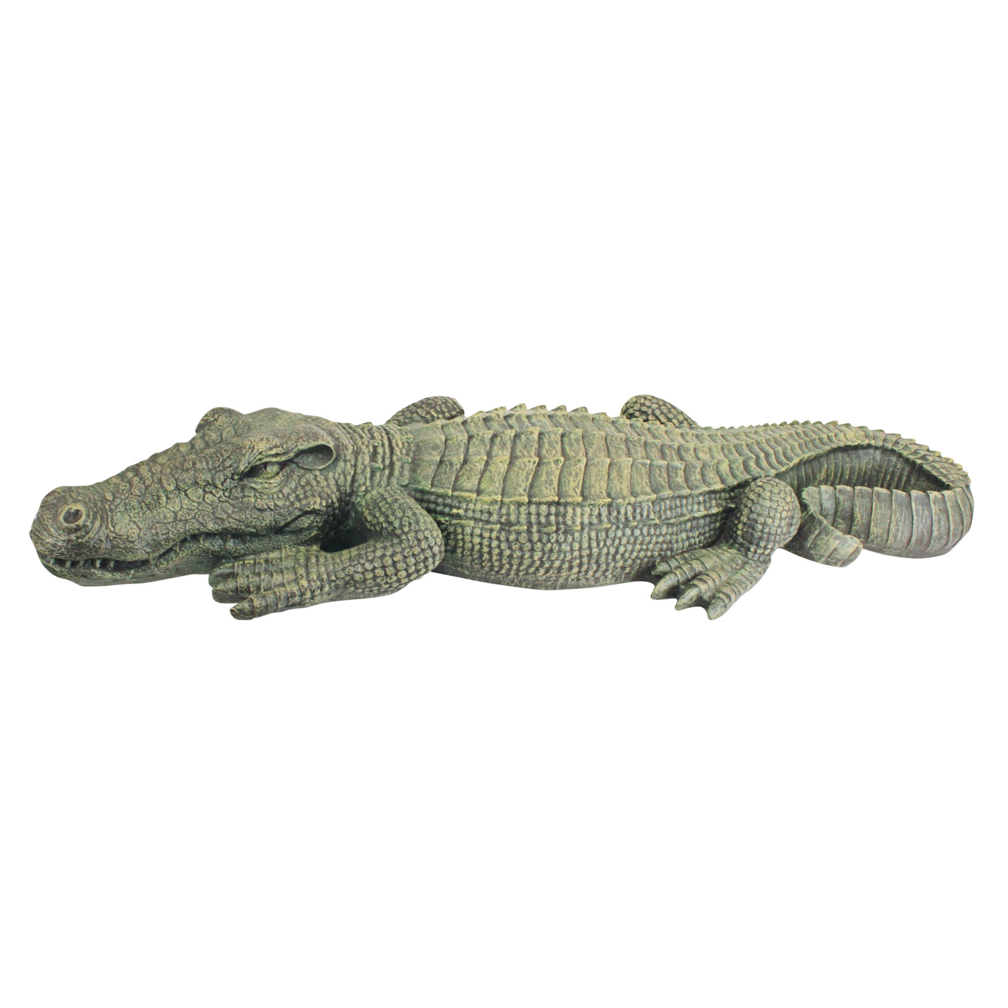 Design Toscano Large 37-Inch Swamp Beast Alligator Crocodile Outdoor Garden Statue - Cast Stone Resin with Reptile Green Finish for Lawn, Yard, and Poolside Decor