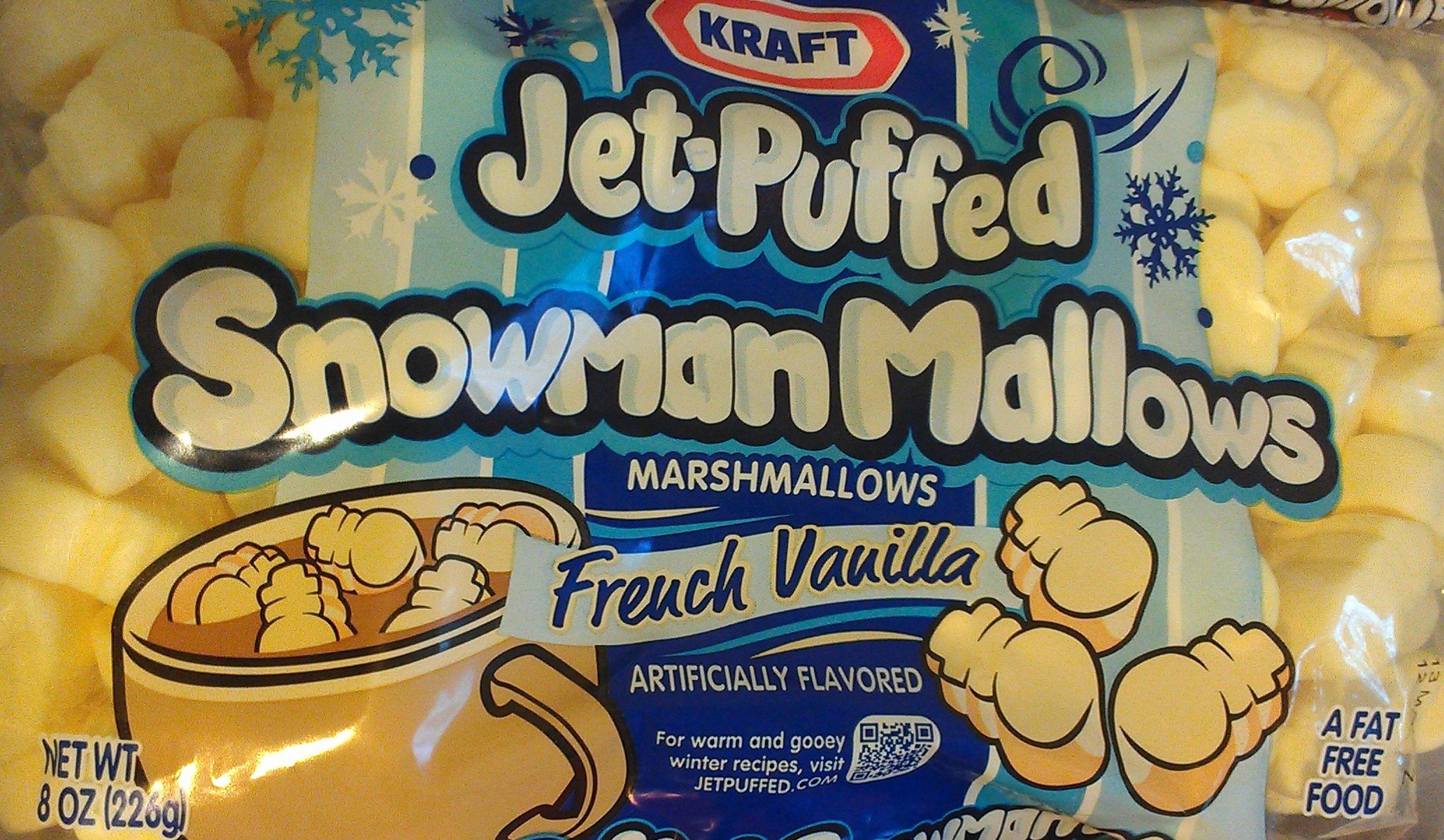 Kraft Jet Puffed Snowman Mallows French Vanilla Marshmallows 8oz - Holiday Baking & Hot Cocoa Topping for Christmas Parties & Winter Treats