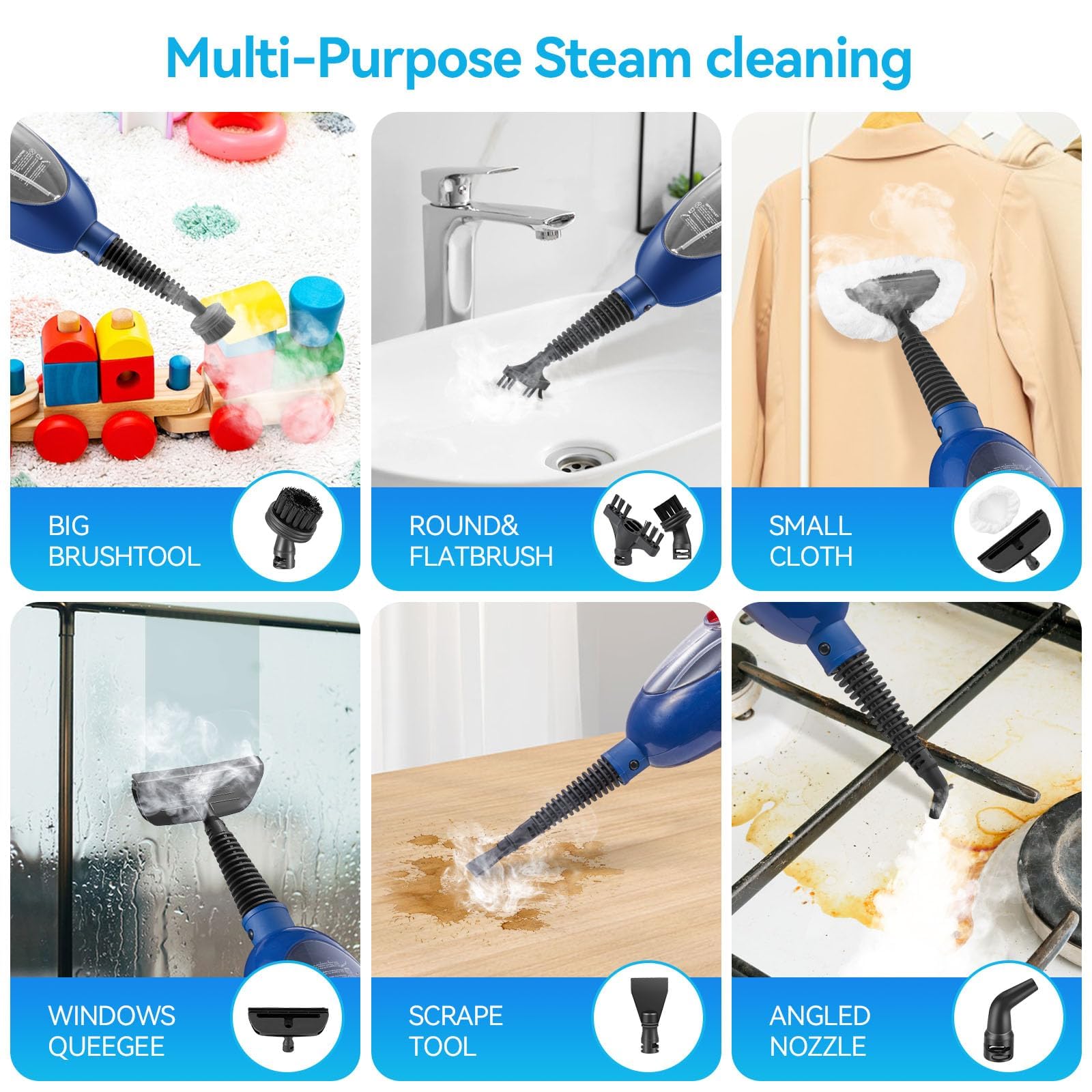 MOOLAN 10-in-1 Multipurpose Steam Mop Cleaner - Detachable Handheld Steamer for Hardwood Floors, Tile, Laminate, Windows & Walls - Perfect for Whole Home Deep Cleaning & Sanitizing
