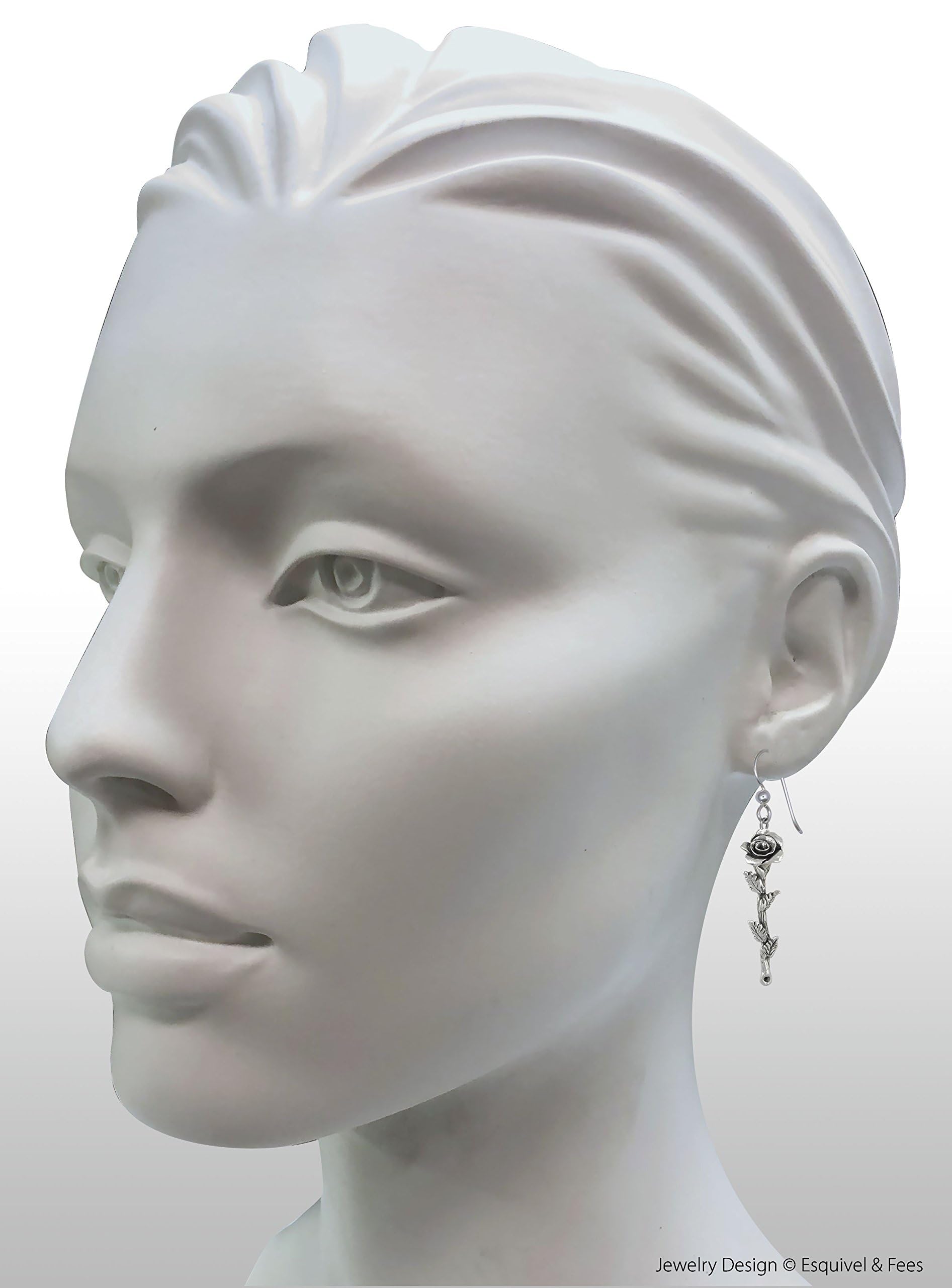 Sterling Silver Long Stem Rose Earrings - Handmade Floral Jewelry for Women - Perfect for Weddings, Date Nights & Special Occasions