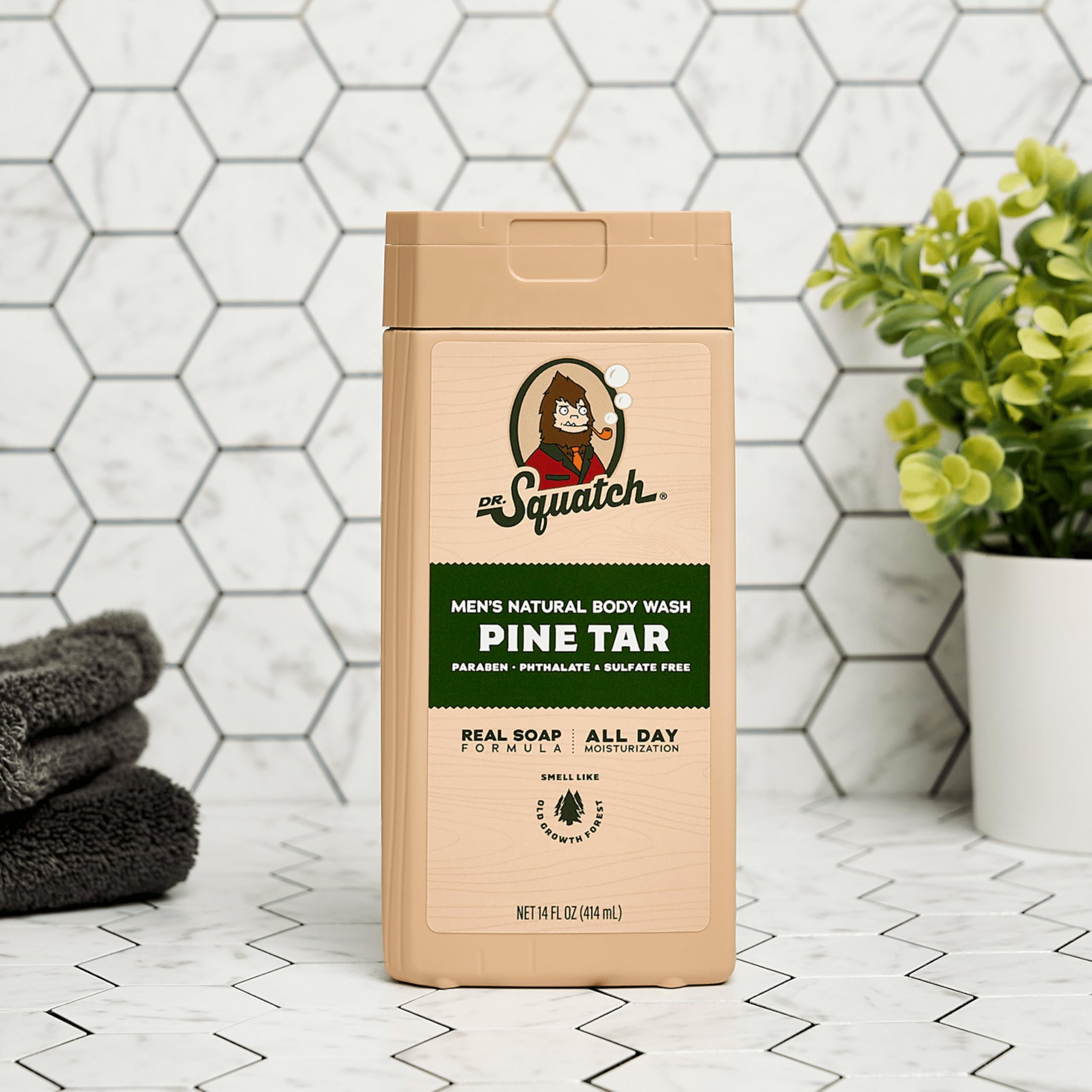 Dr. Squatch Natural Men's Body Wash Set - Exfoliating & Non-Exfoliating (Pine Tar 14oz + Coconut Castaway & Wood Barrel Bourbon 8oz 2-Pack) with Body Scrubber - Organic Soap for Shower & Gym - Gift for Him