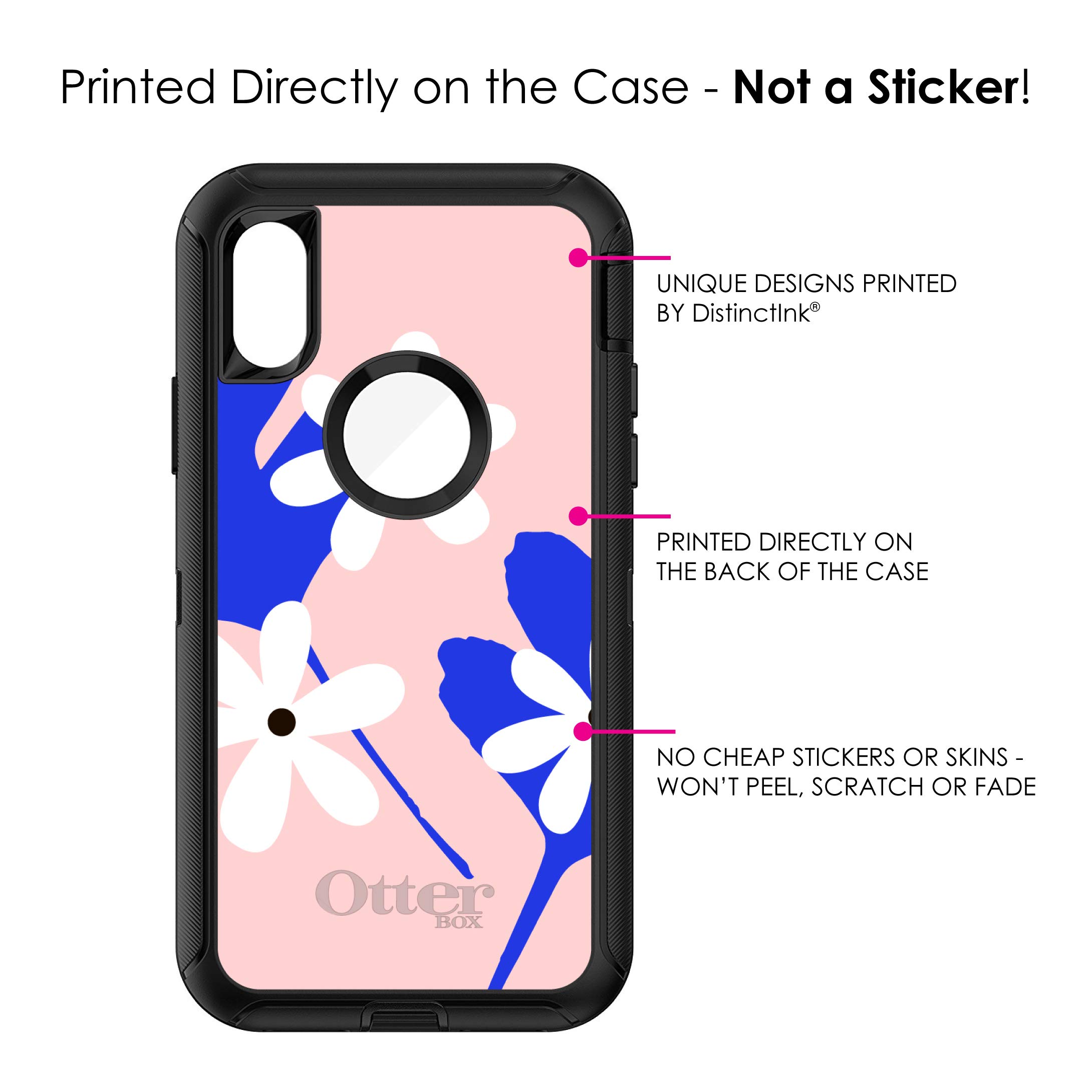 DistinctInk iPhone Xs Max Case (6.5 Inch) - Heavy Duty Protective Phone Cover with Floral Design | Replacement for OtterBox Defender | Summer Vibes Bold Flower Pattern in Pink, White & Blue | Perfect for Outdoor Activities, Travel & Everyday Use