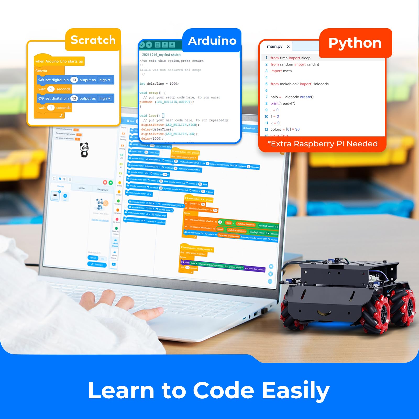 Makeblock mBot Mega Programmable Robot Kit with Mecanum Wheels - Compatible with Arduino IDE & Raspberry Pi | STEM Learning Robotics Kit for Teens & Adults | Perfect for Coding, Electronics & DIY Robotics Projects | Great Gift for STEM Education & Home Learning